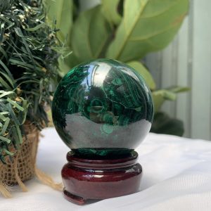 Bi cầu đá Lông Công – Đá Khổng Tước – Malachite Sphere, ĐK: 5.7 CM, KL: 0.38 KG (MLC53)
