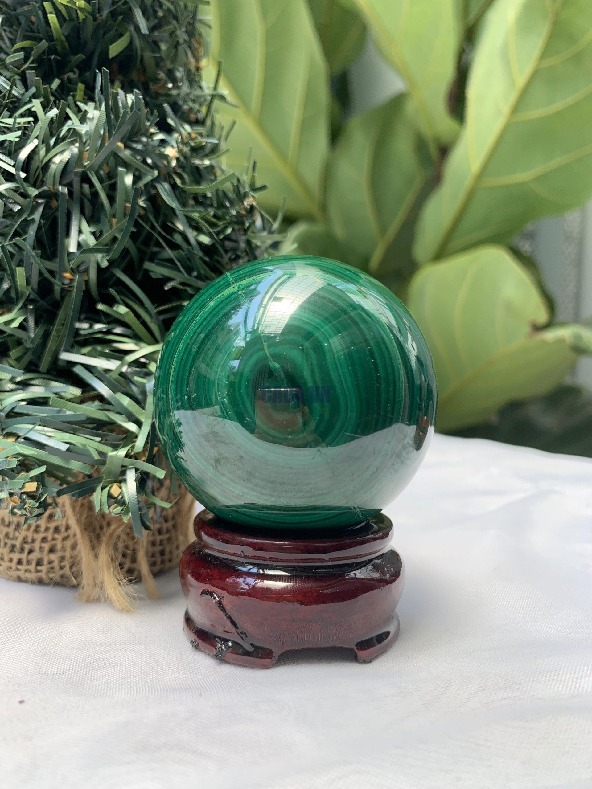 Bi cầu Đá Khổng Tước – Malachite Sphere, ĐK: 5.7 CM, KL: 0.38 KG (MLC53)