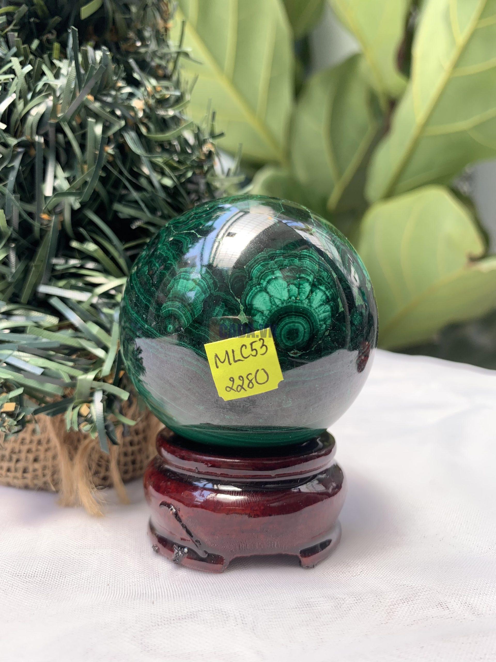 Bi cầu Đá Khổng Tước – Malachite Sphere, ĐK: 5.7 CM, KL: 0.38 KG (MLC53) 