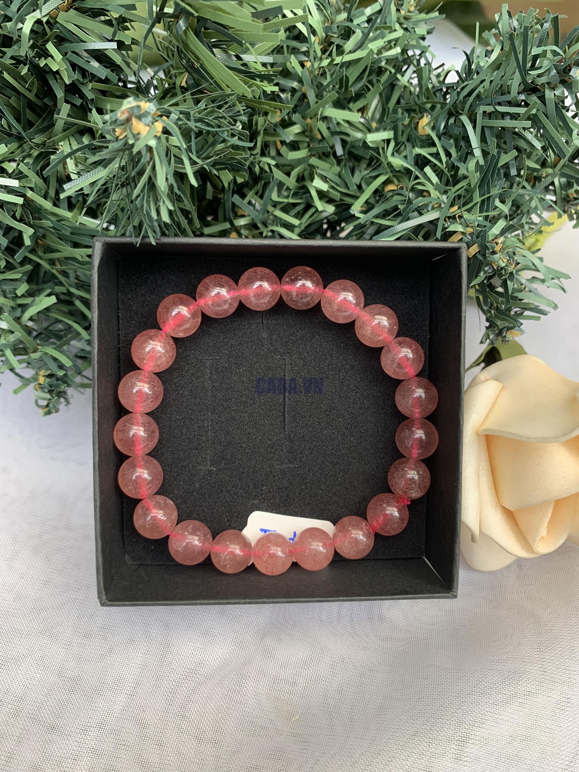 Vòng tay phong thủy đá Thạch Anh Dâu Đỏ – Strawberry Quartz – size 8-10mm – Vòng Đơn | CADA DECOR