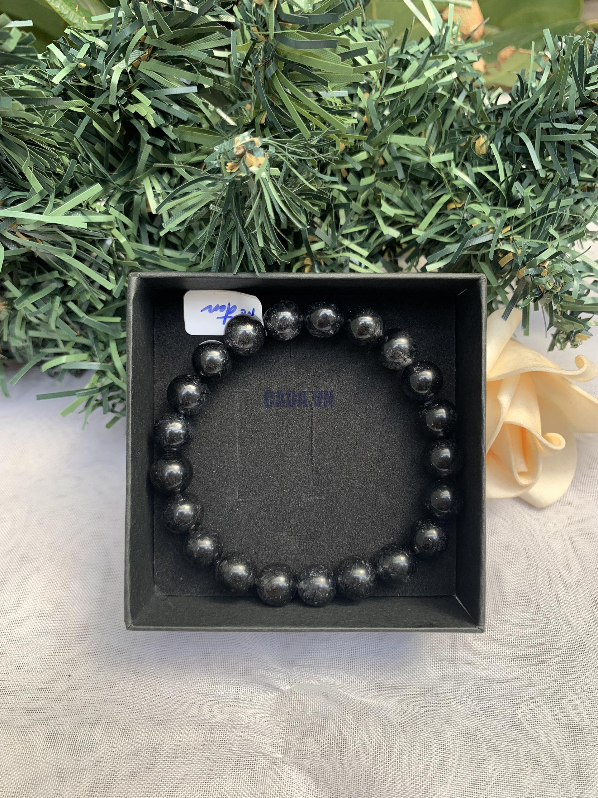 Vòng tay phong thủy đá Thạch Anh Tóc Đen – Black Rutilated Quartz – size 8-10-mm – Vòng Đơn | CADA DECOR