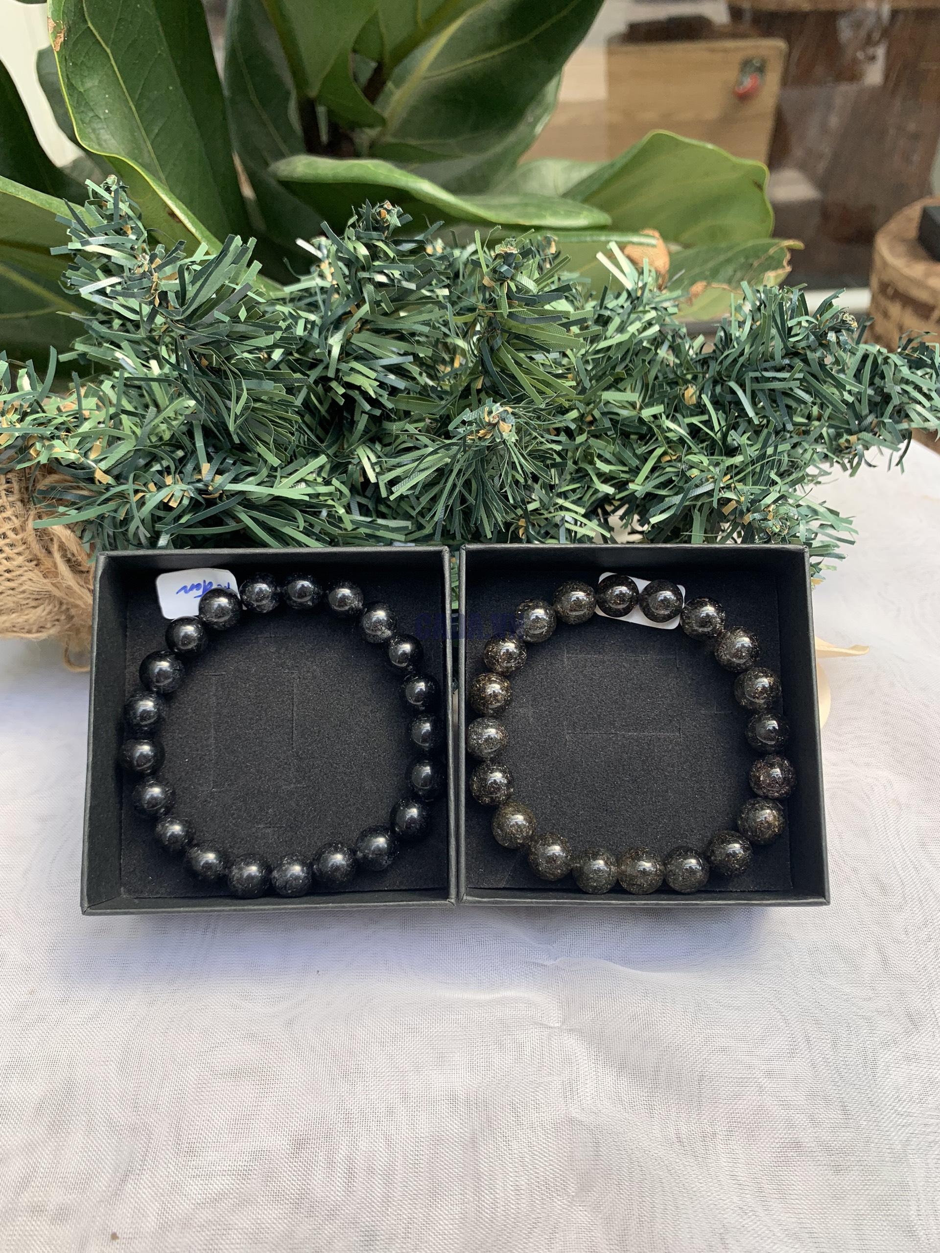Vòng tay phong thủy đá Thạch Anh Tóc Đen – Black Rutilated Quartz – size 8-10-mm – Vòng Đơn | CADA DECOR