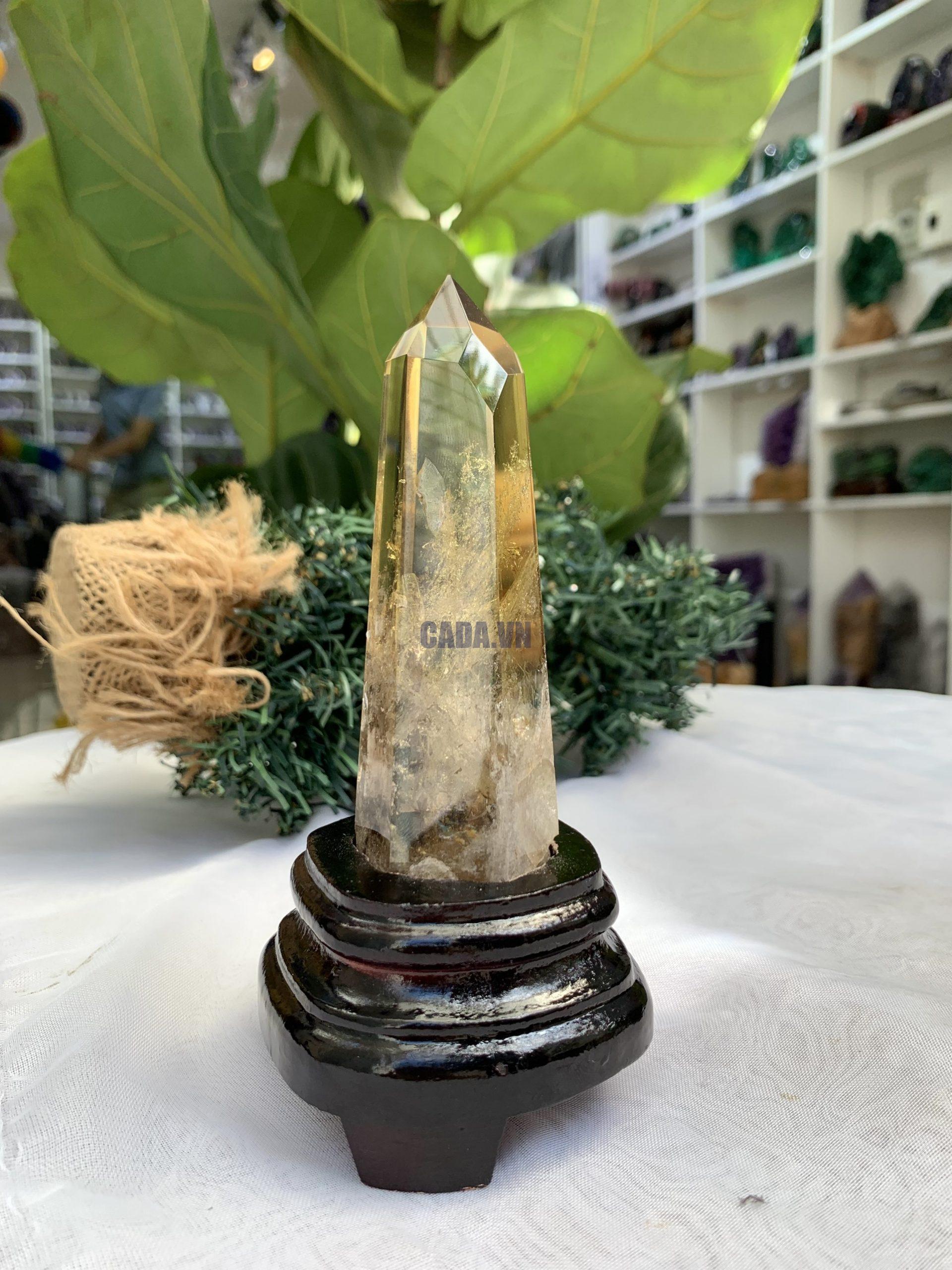 TRỤ THẠCH ANH VÀNG ÁM KHÓI -CITRINE SMOKY QUARTZ POINT- KT: 14,1 x 3,7 CM KL: 0.210 KG (TK21)