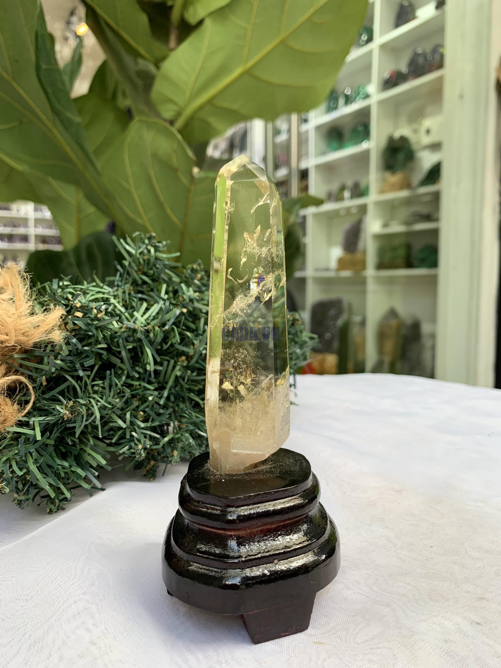 TRỤ THẠCH ANH VÀNG ÁM KHÓI -CITRINE SMOKY QUARTZ POINT- KT: 14,5 x 3 CM KL: 0.130 KG (TK27)