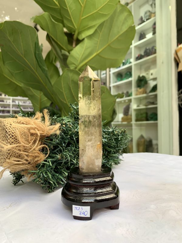 TRỤ THẠCH ANH VÀNG ÁM KHÓI -CITRINE SMOKY QUARTZ POINT- KT: 15,4 x 3,3 CM KL: 0.185 KG (TK23)