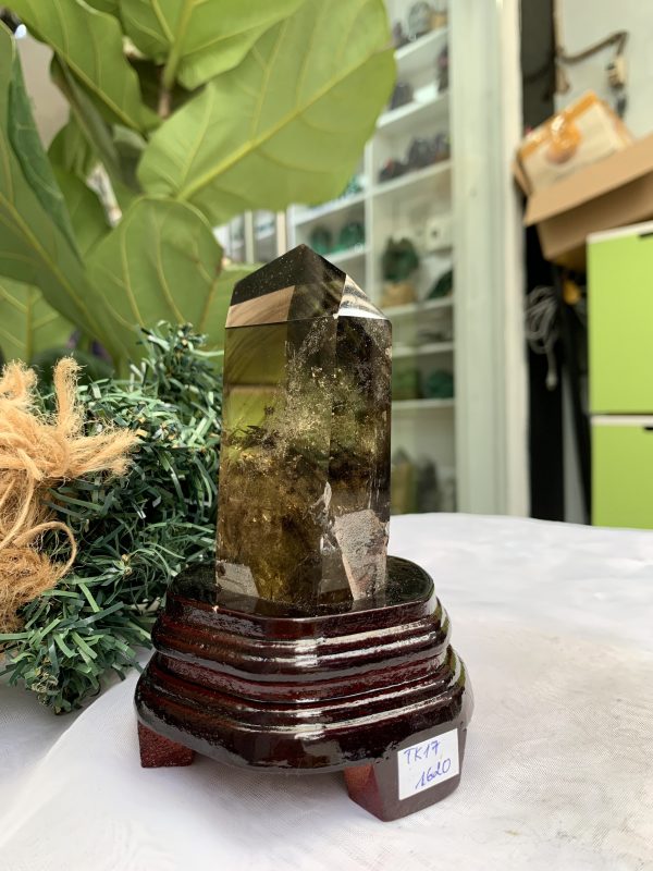 TRỤ THẠCH ANH VÀNG ÁM KHÓI -CITRINE SMOKY QUARTZ POINT- KT: 14,2 x 5,7 CM KL: 0.540 KG (TK17)
