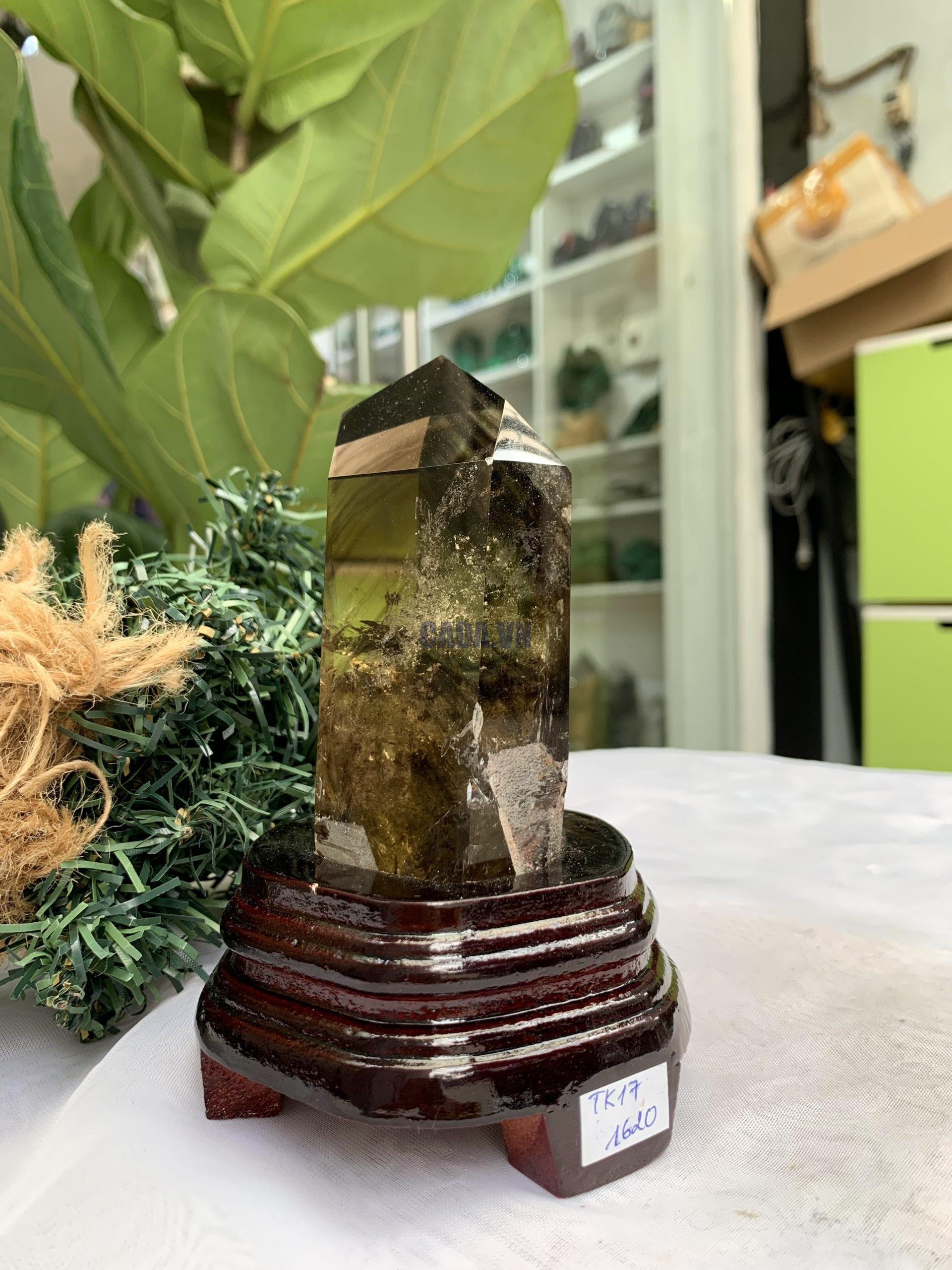 TRỤ THẠCH ANH VÀNG ÁM KHÓI -CITRINE SMOKY QUARTZ POINT- KT: 14,2 x 5,7 CM KL: 0.540 KG (TK17)