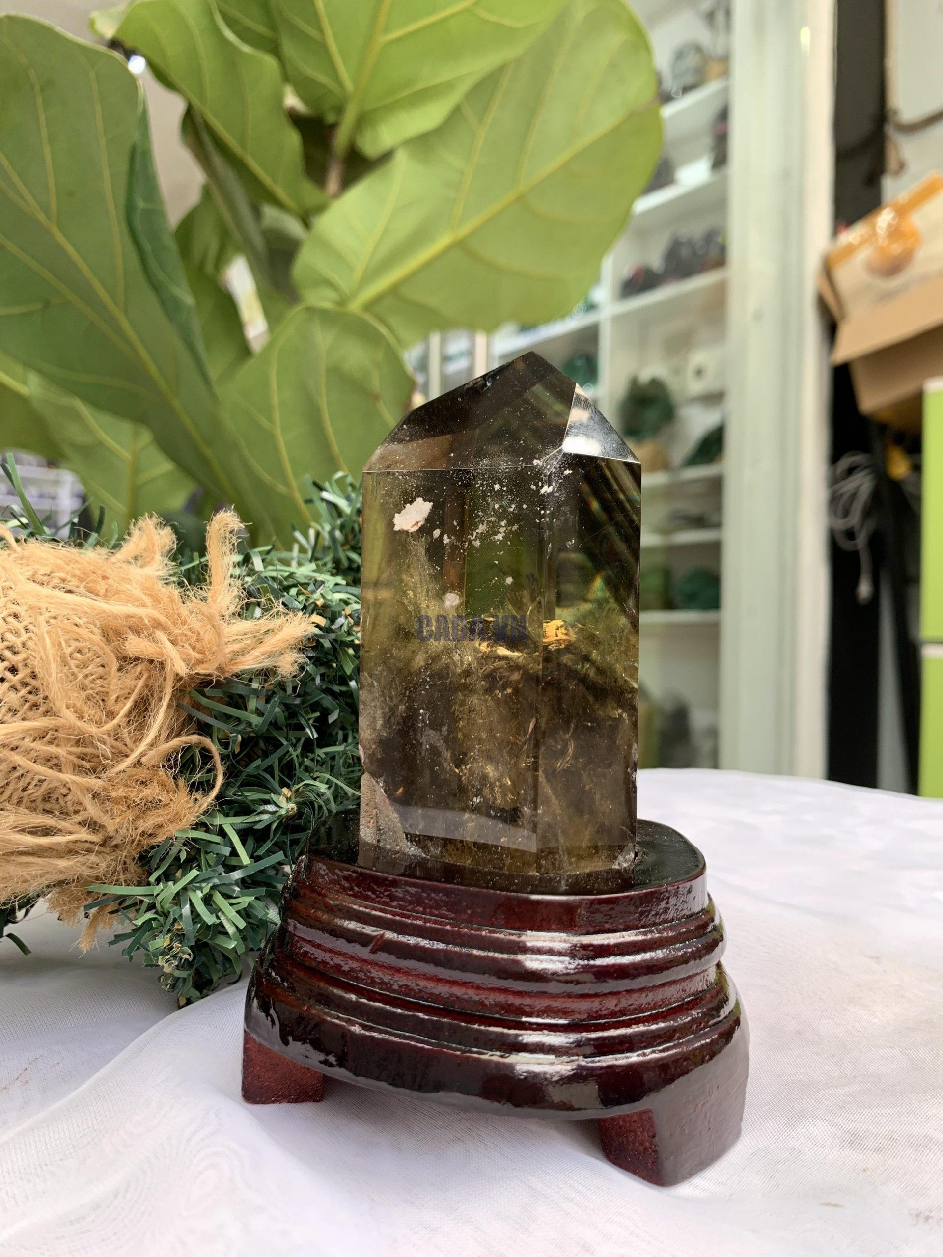 TRỤ THẠCH ANH VÀNG ÁM KHÓI -CITRINE SMOKY QUARTZ POINT- KT: 14,2 x 5,7 CM KL: 0.540 KG (TK17)