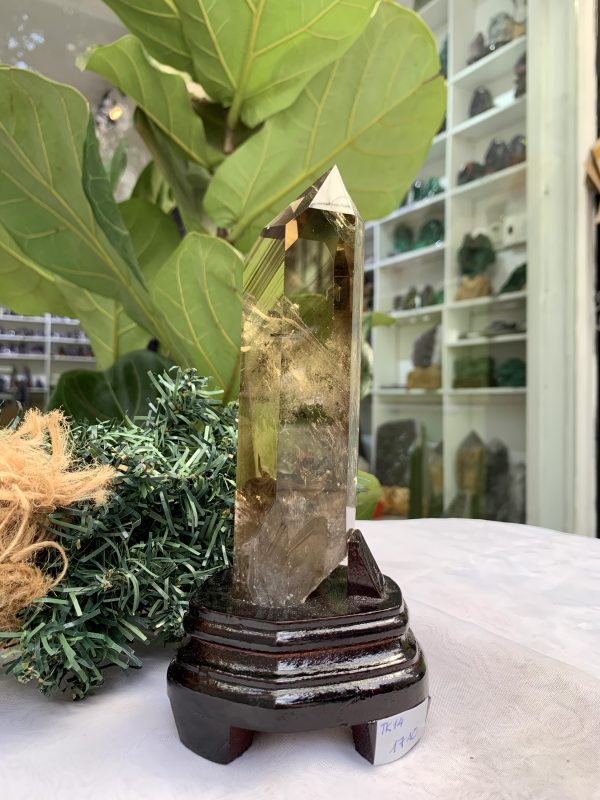 TRỤ THẠCH ANH VÀNG ÁM KHÓI -CITRINE SMOKY QUARTZ POINT- KT: 20 x 5,2 CM KL: 0.570 KG (TK14)