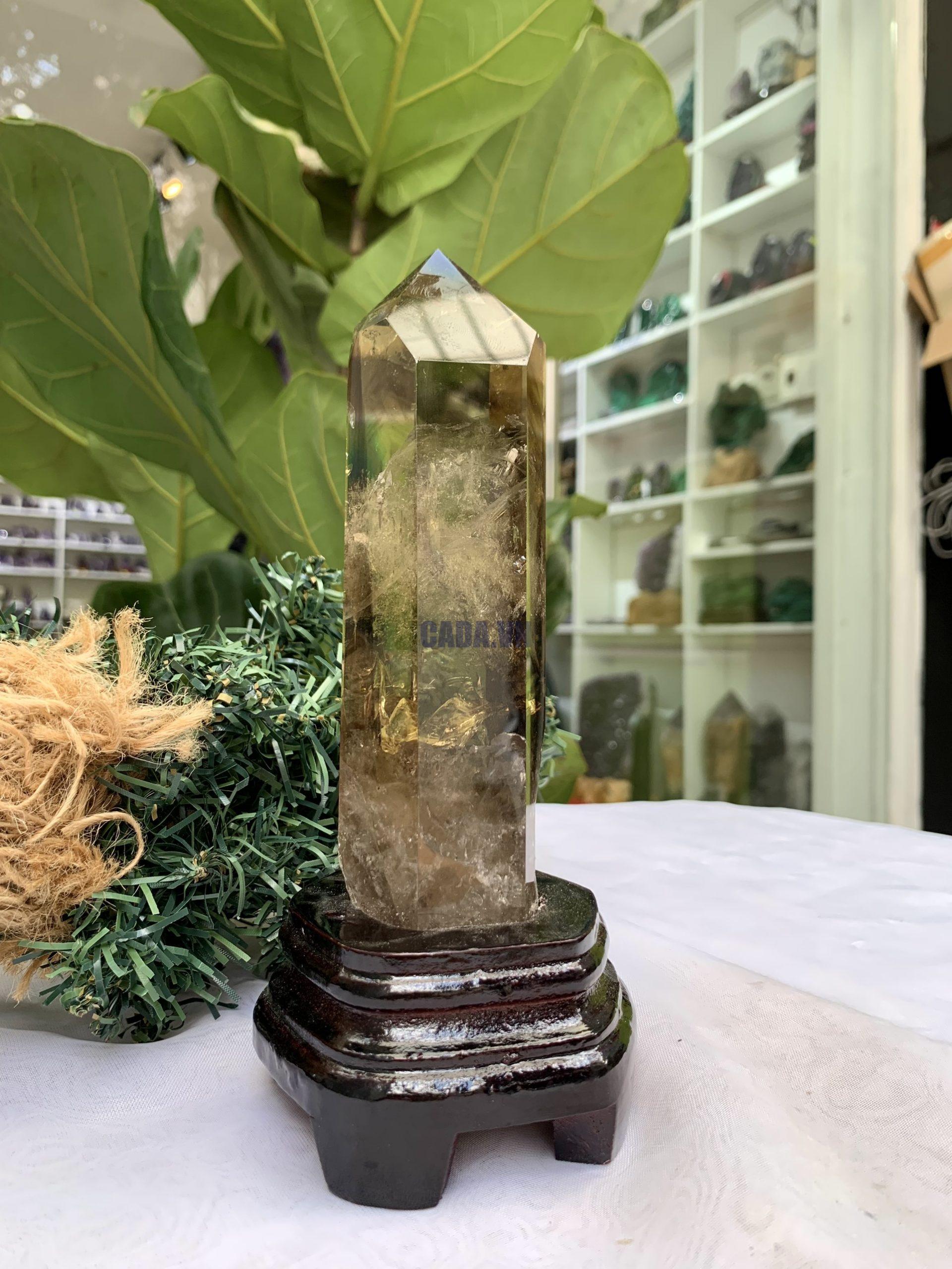 TRỤ THẠCH ANH VÀNG ÁM KHÓI -CITRINE SMOKY QUARTZ POINT- KT: 20 x 5,2 CM KL: 0.570 KG (TK14)