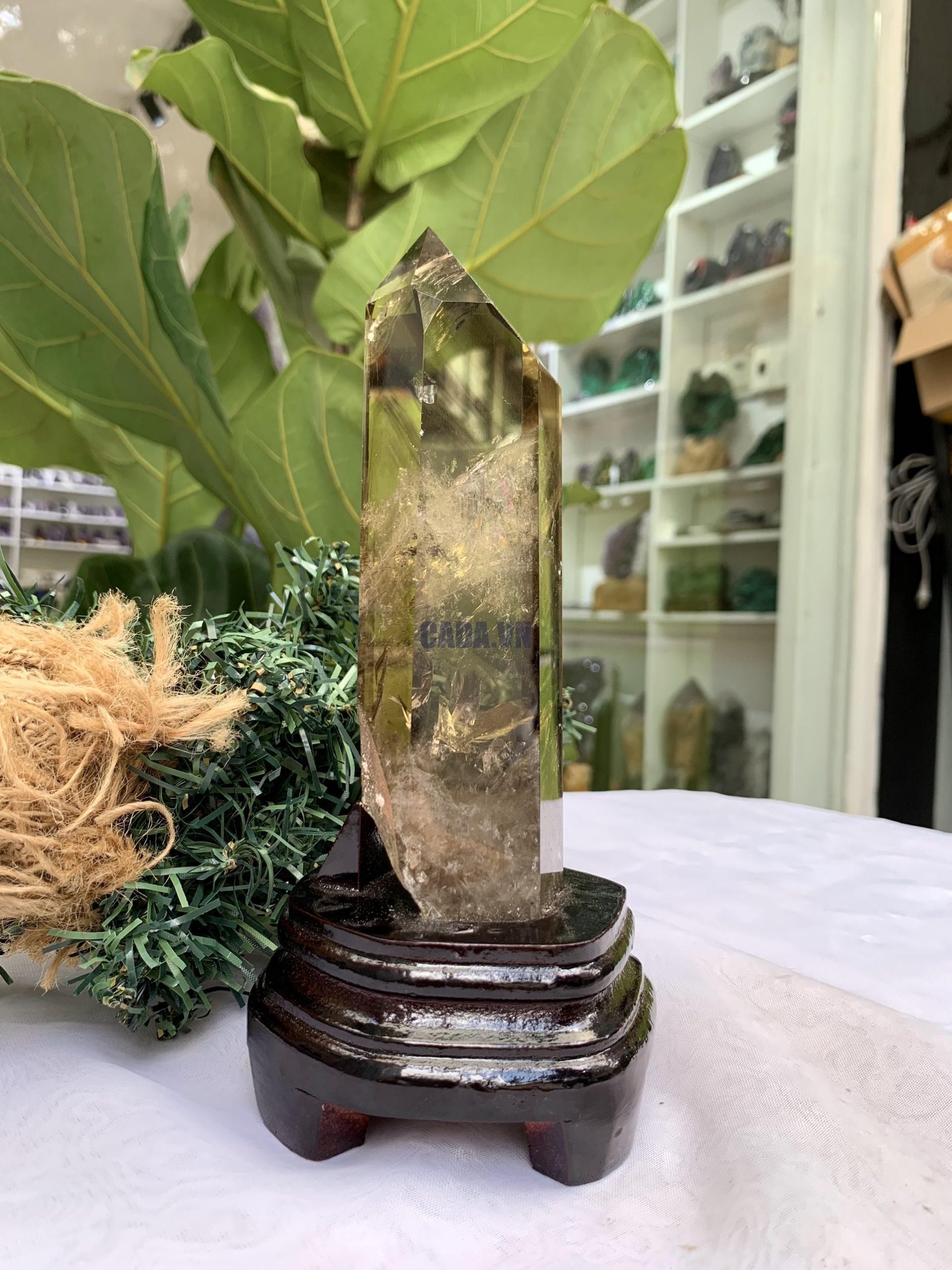 TRỤ THẠCH ANH VÀNG ÁM KHÓI -CITRINE SMOKY QUARTZ POINT- KT: 20 x 5,2 CM KL: 0.570 KG (TK14)