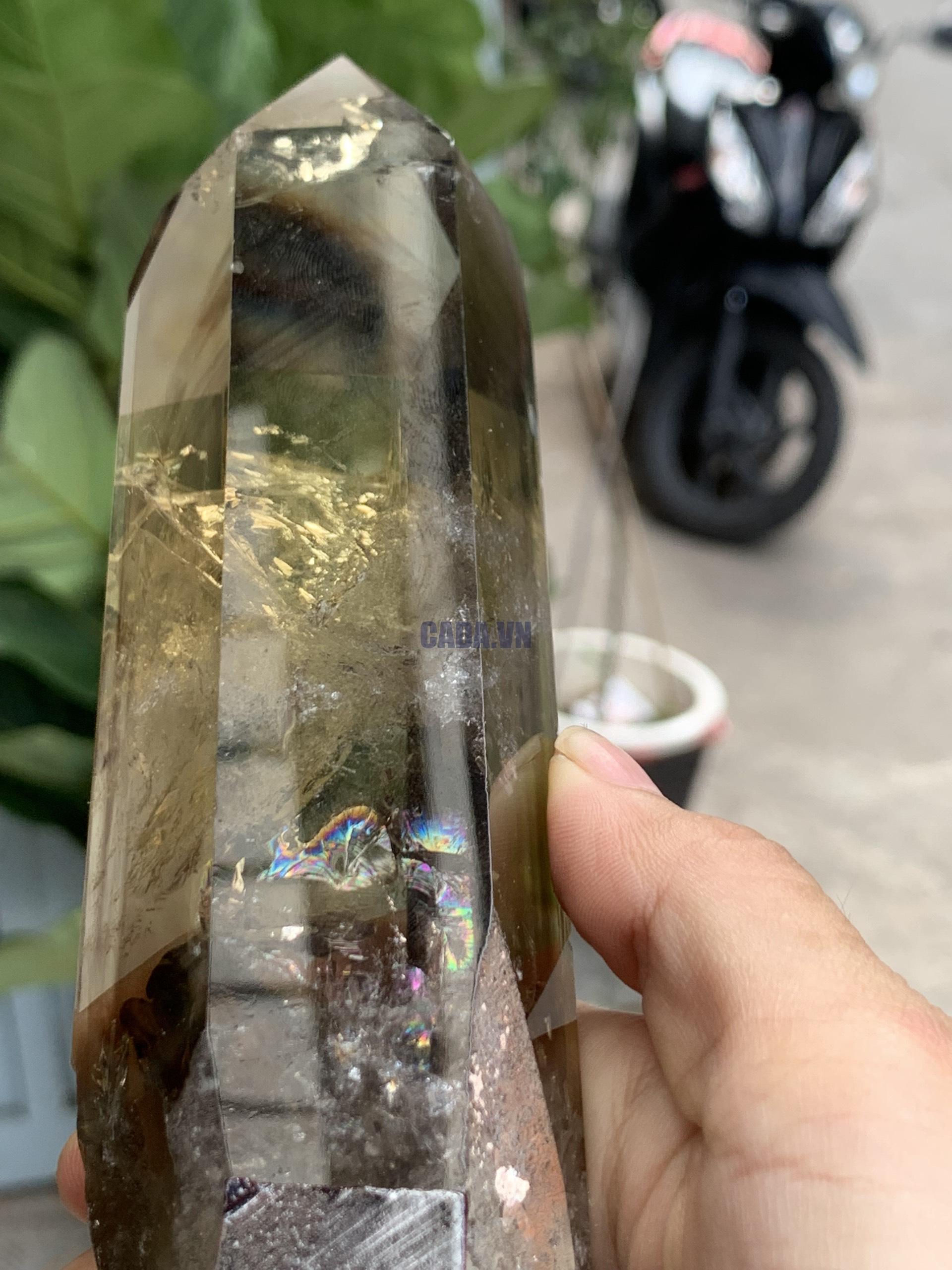 TRỤ THẠCH ANH VÀNG ÁM KHÓI -CITRINE SMOKY QUARTZ POINT- KT: 20 x 5,2 CM KL: 0.570 KG (TK14)