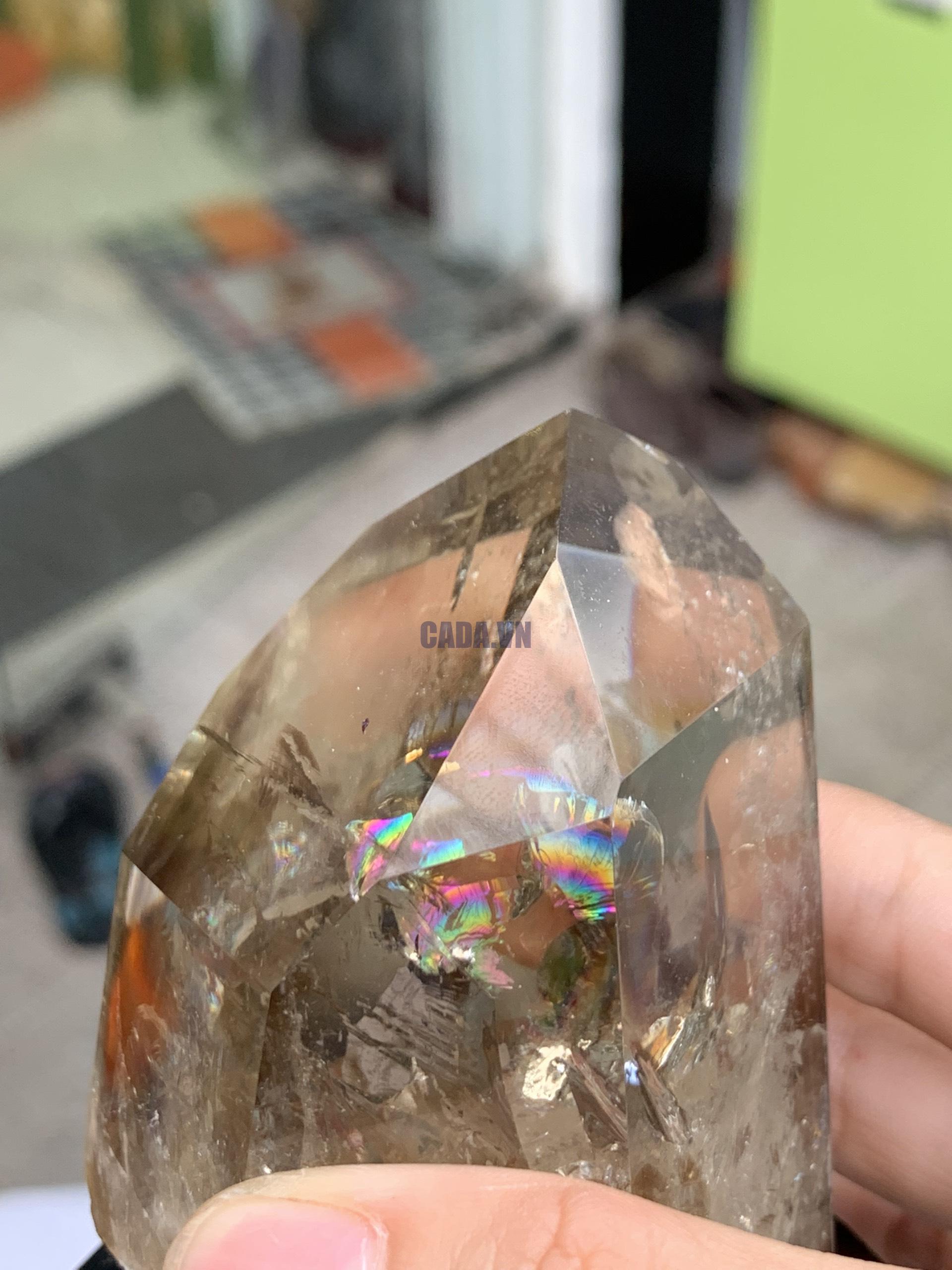 TRỤ THẠCH ANH VÀNG ÁM KHÓI -CITRINE SMOKY QUARTZ POINT- KT: 12,3 x 6,2 CM KL: 0.425 KG (TK12)
