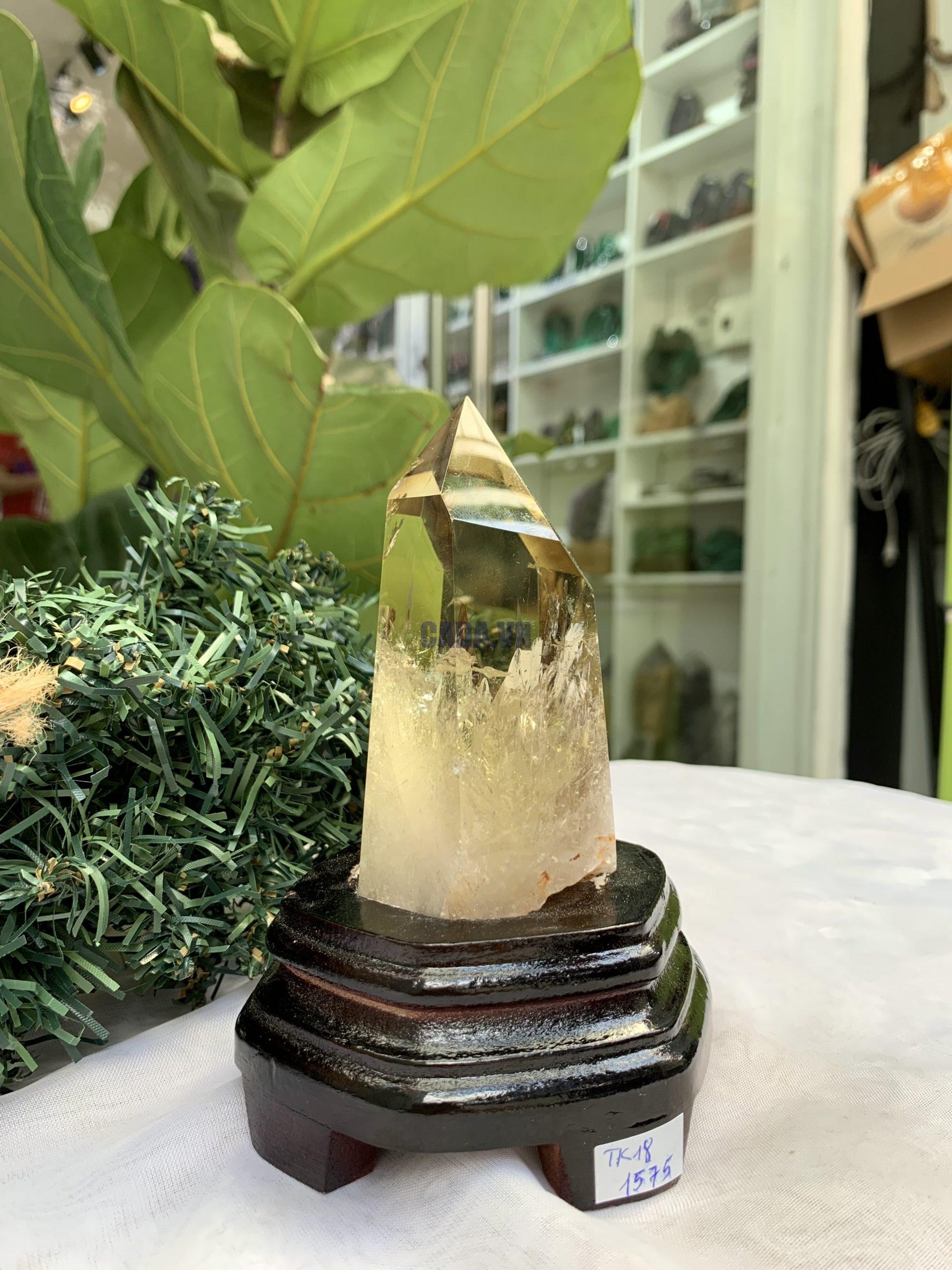 TRỤ THẠCH ANH VÀNG ÁM KHÓI -CITRINE SMOKY QUARTZ POINT- KT: 14,2 x 6,3 CM KL: 0.525 KG (TK18) 