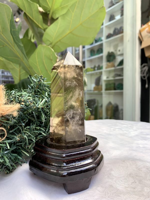 TRỤ THẠCH ANH VÀNG ÁM KHÓI -CITRINE SMOKY QUARTZ POINT- KT: 15,2 x 4,6 CM KL: 0.380 KG (TK15)
