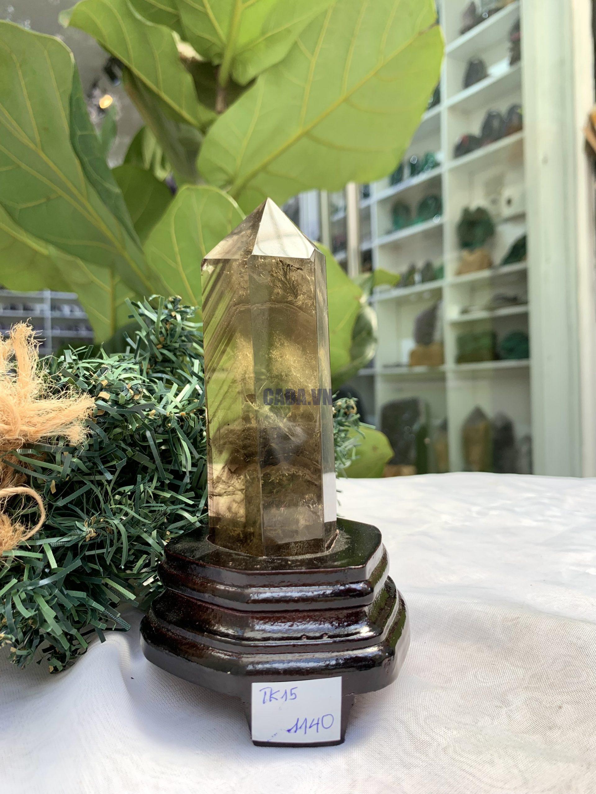 TRỤ THẠCH ANH VÀNG ÁM KHÓI -CITRINE SMOKY QUARTZ POINT- KT: 15,2 x 4,6 CM KL: 0.380 KG (TK15) 