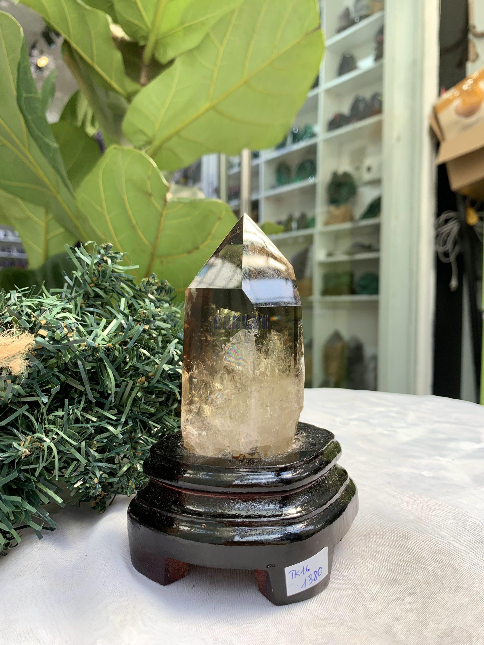 TRỤ THẠCH ANH VÀNG ÁM KHÓI -CITRINE SMOKY QUARTZ POINT- KT: 14 x 5,2 CM KL: 0.460 KG (TK16) 