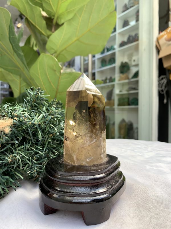 TRỤ THẠCH ANH VÀNG ÁM KHÓI -CITRINE SMOKY QUARTZ POINT- KT: 14 x 5,2 CM KL: 0.460 KG (TK16)