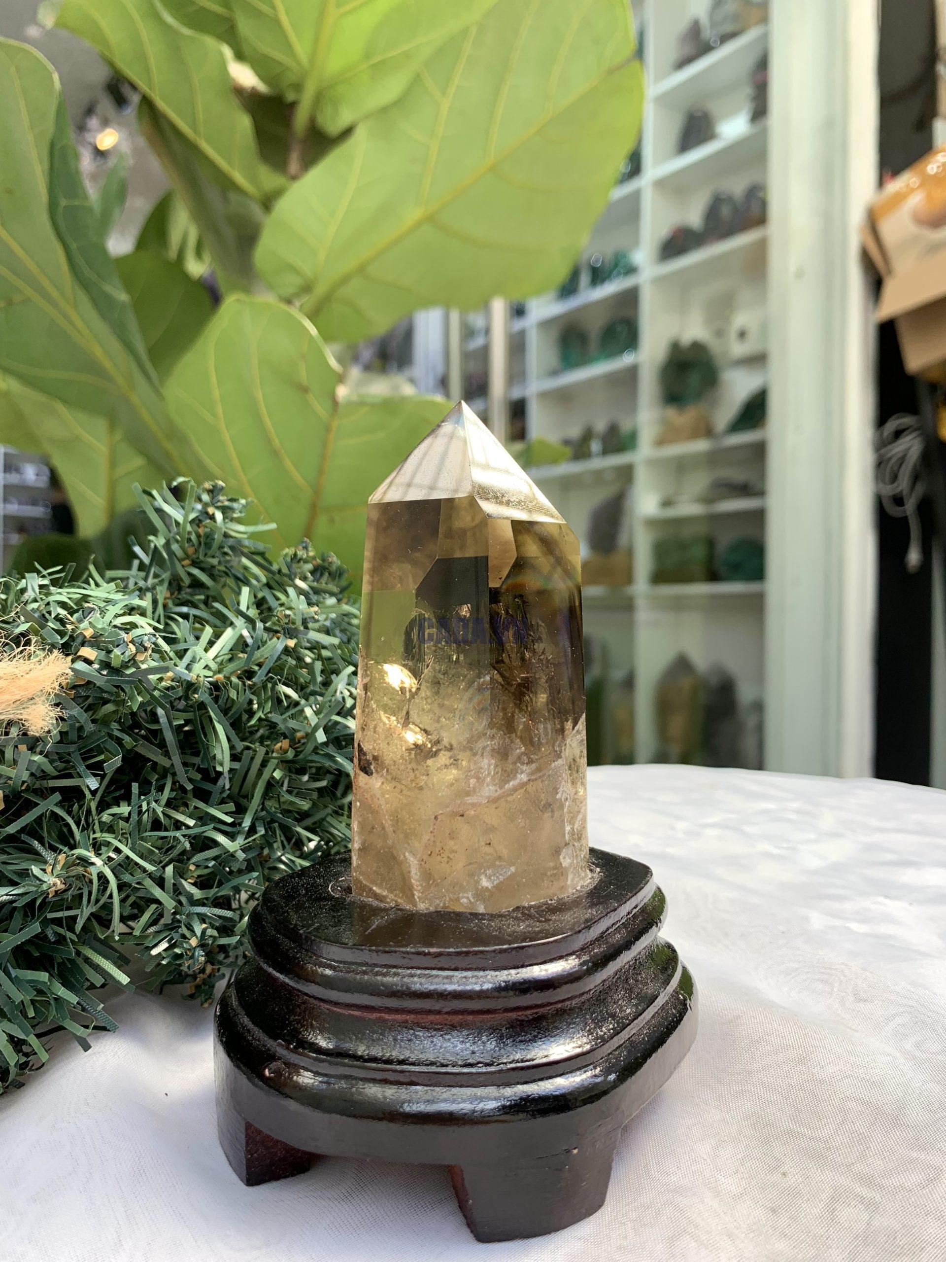 TRỤ THẠCH ANH VÀNG ÁM KHÓI -CITRINE SMOKY QUARTZ POINT- KT: 14 x 5,2 CM KL: 0.460 KG (TK16) 