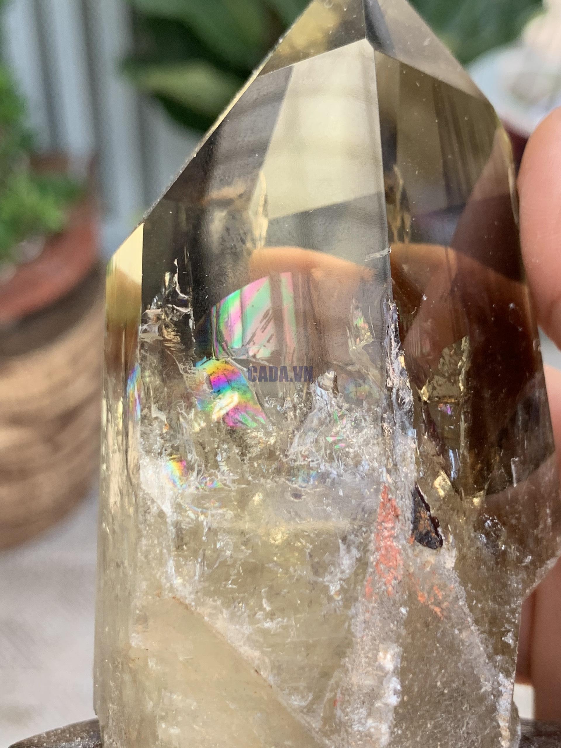 TRỤ THẠCH ANH VÀNG ÁM KHÓI -CITRINE SMOKY QUARTZ POINT- KT: 14 x 5,2 CM KL: 0.460 KG (TK16)