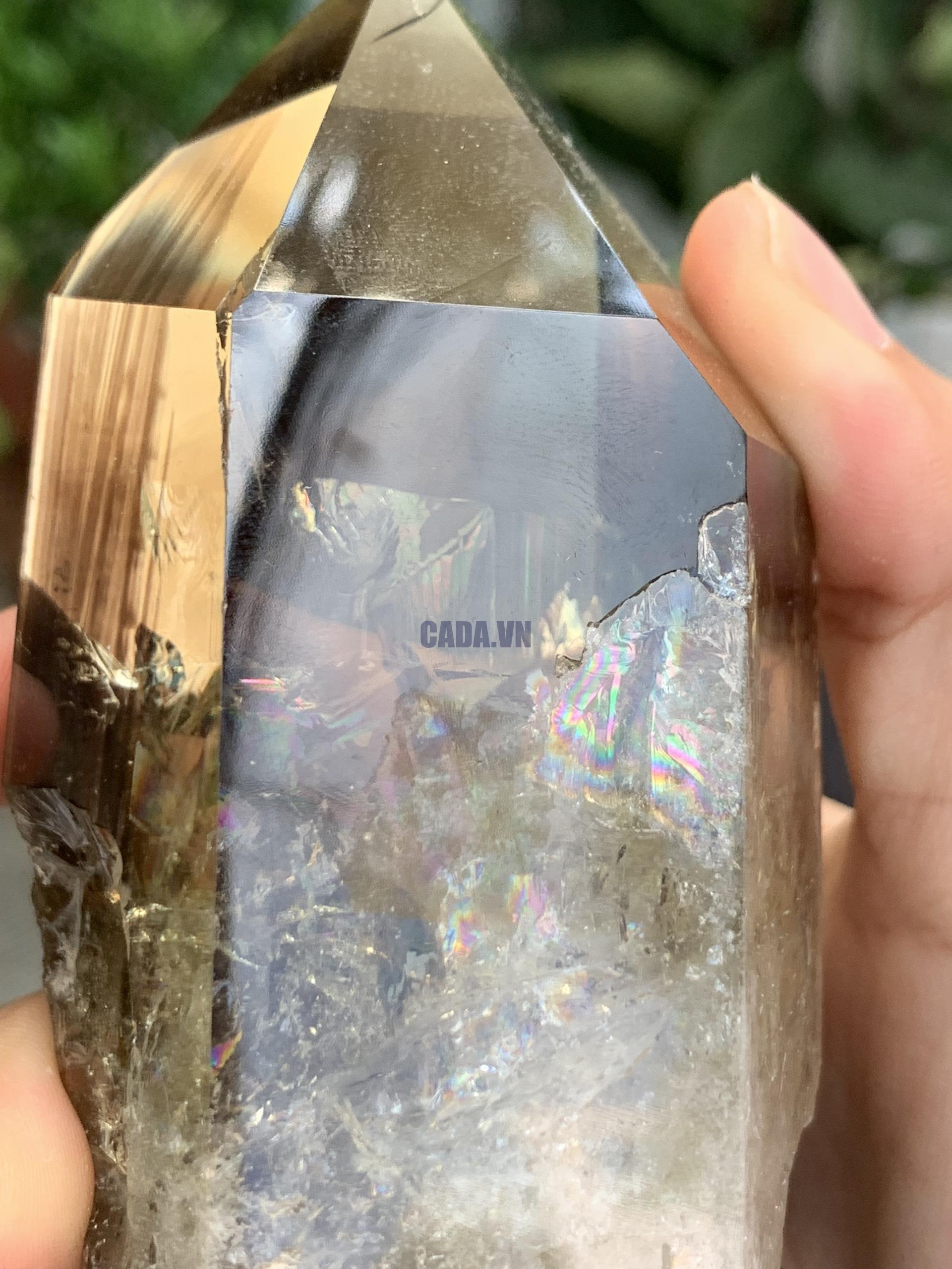 TRỤ THẠCH ANH VÀNG ÁM KHÓI -CITRINE SMOKY QUARTZ POINT- KT: 14 x 5,2 CM KL: 0.460 KG (TK16) 