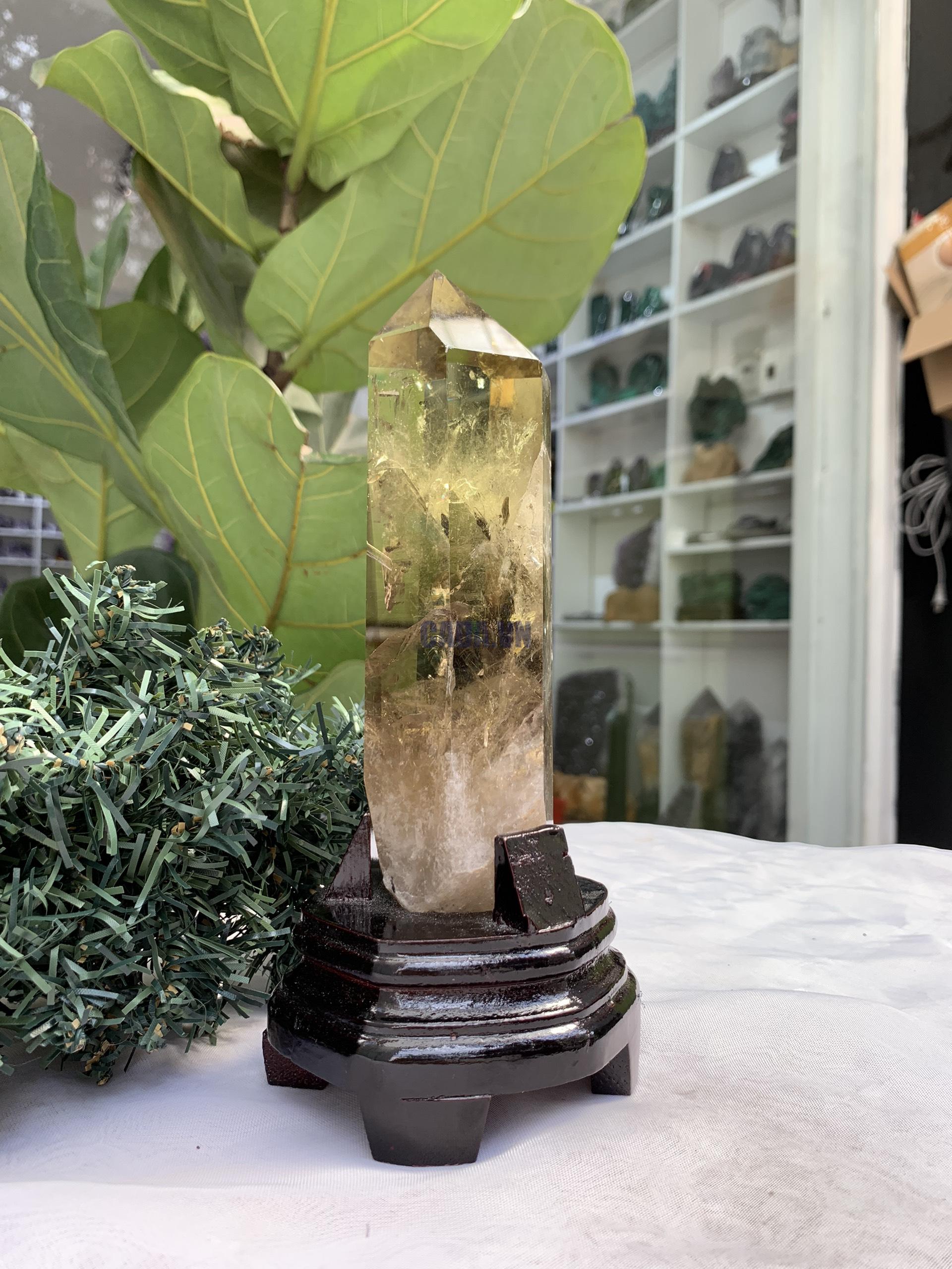TRỤ THẠCH ANH VÀNG ÁM KHÓI -CITRINE SMOKY QUARTZ POINT- KT: 20,4 x 6 CM KL: 0.735 KG (TK13)