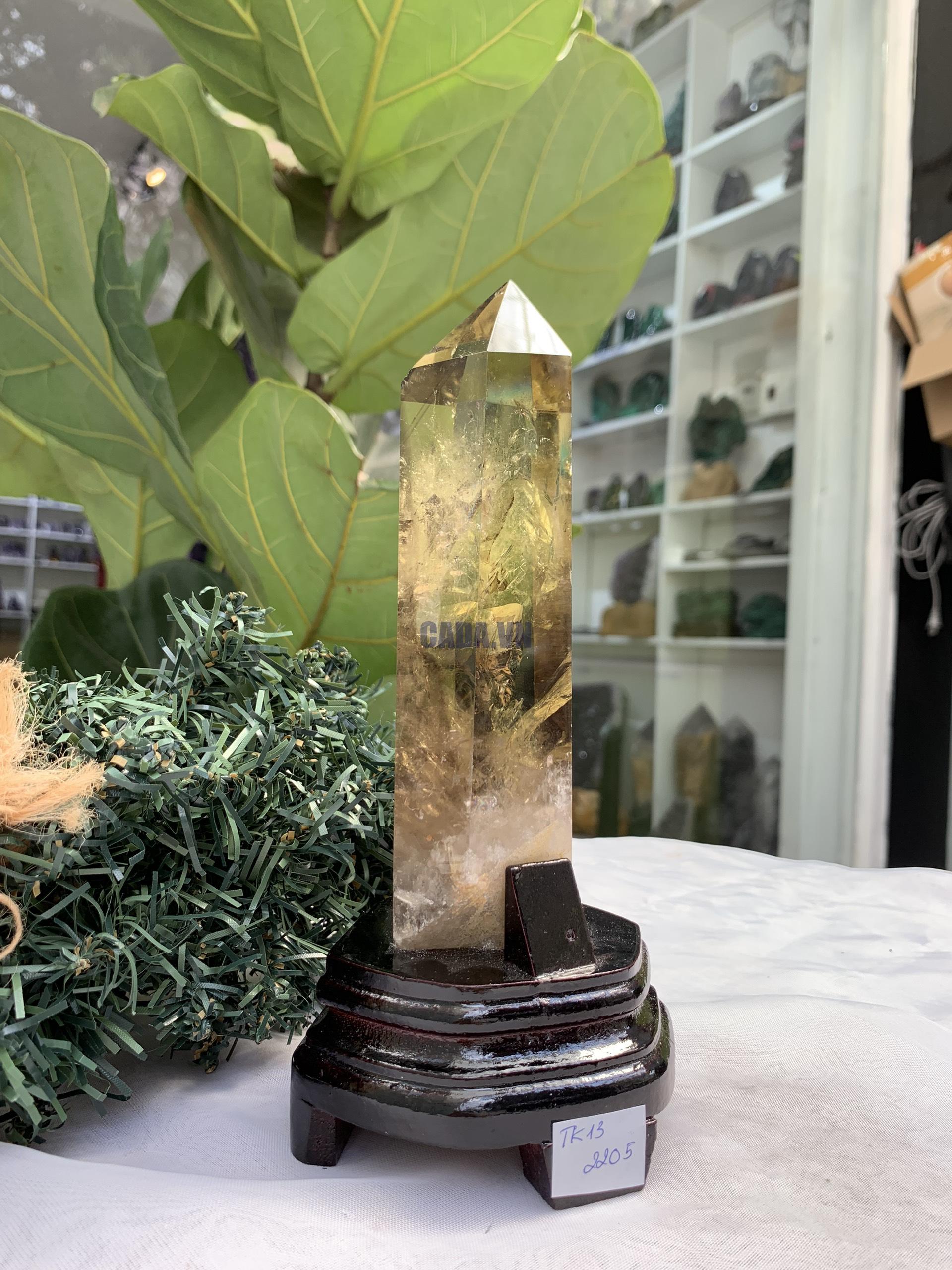 TRỤ THẠCH ANH VÀNG ÁM KHÓI -CITRINE SMOKY QUARTZ POINT- KT: 20,4 x 6 CM KL: 0.735 KG (TK13)