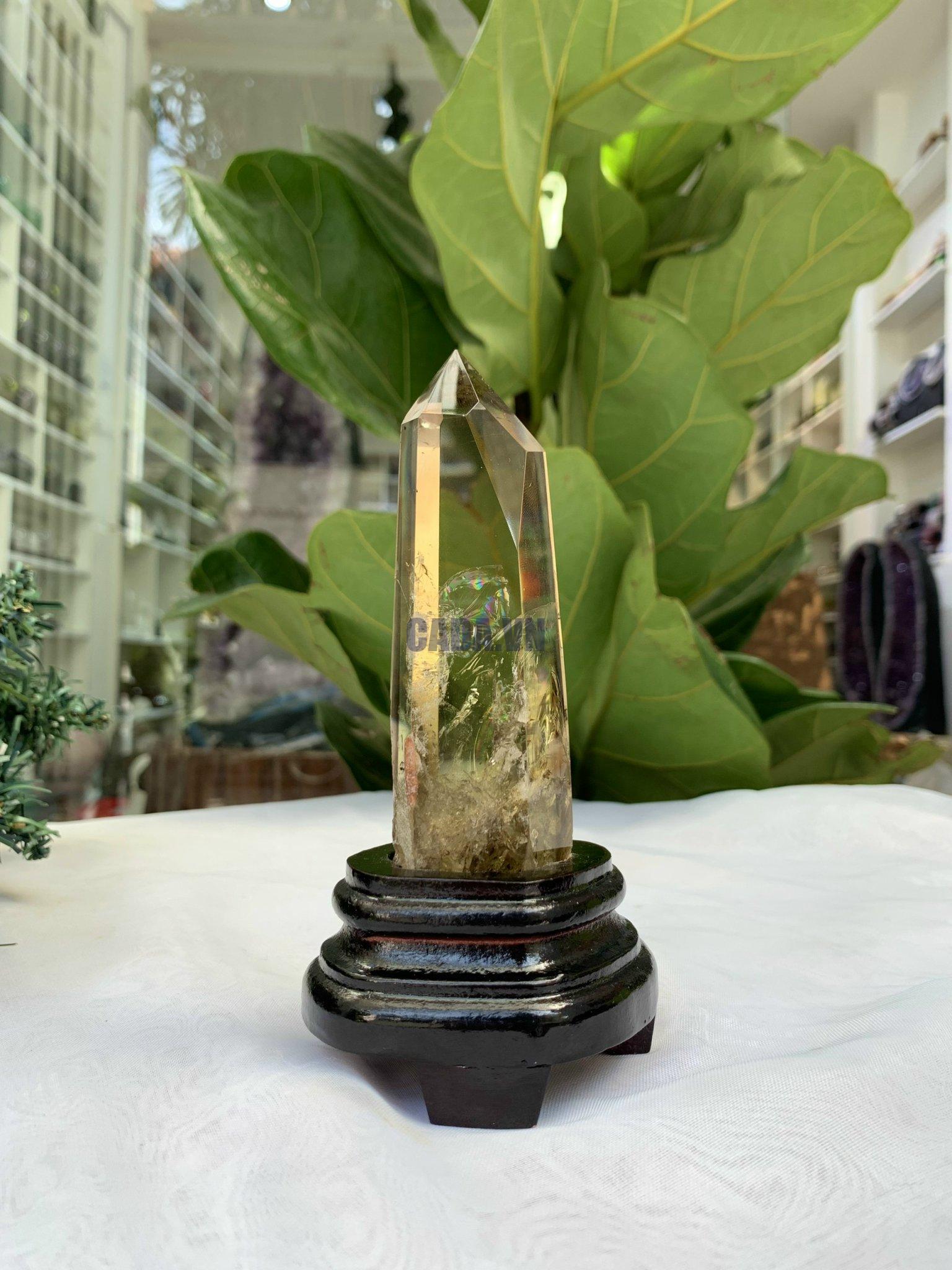 TRỤ THẠCH ANH VÀNG ÁM KHÓI -CITRINE SMOKY QUARTZ POINT- KT: 15,3 x 4 CM KL: 0.255 KG (TK19)