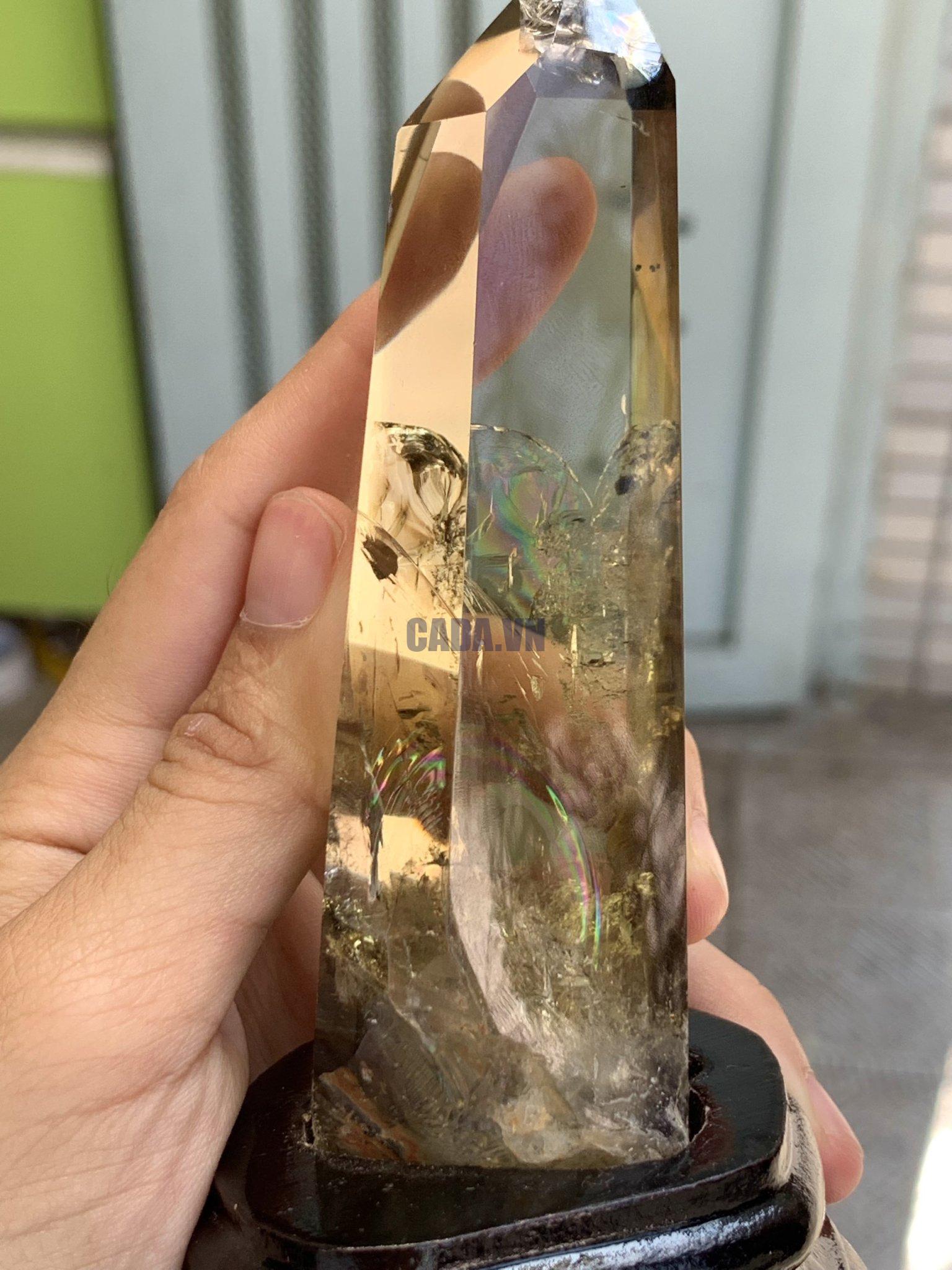TRỤ THẠCH ANH VÀNG ÁM KHÓI -CITRINE SMOKY QUARTZ POINT- KT: 15,3 x 4 CM KL: 0.255 KG (TK19)