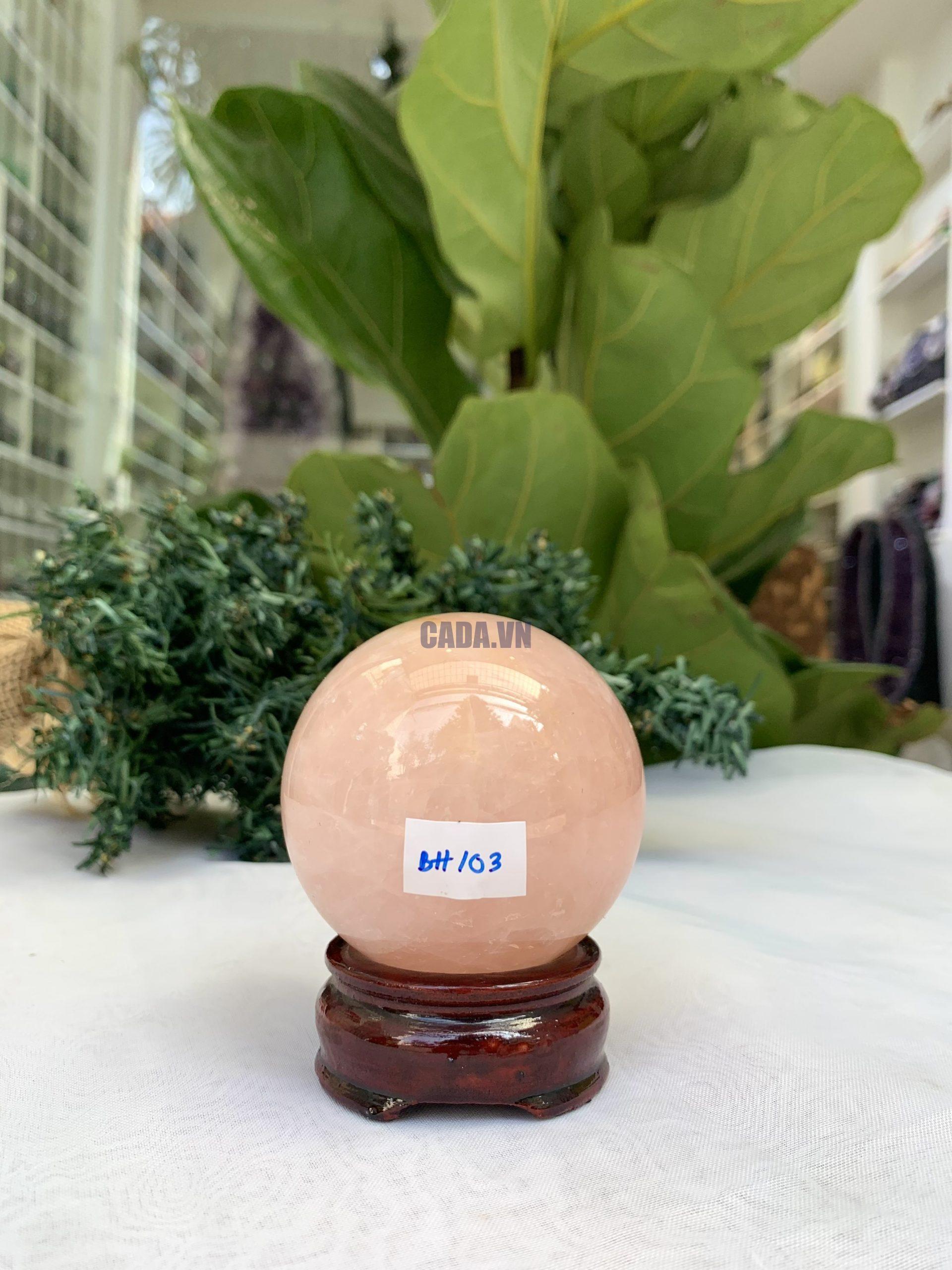 Bi cầu Thạch Anh Hồng – Rose Quartz Sphere (BH103), ĐK: 6,5 CM, KL: 0,400 KG 