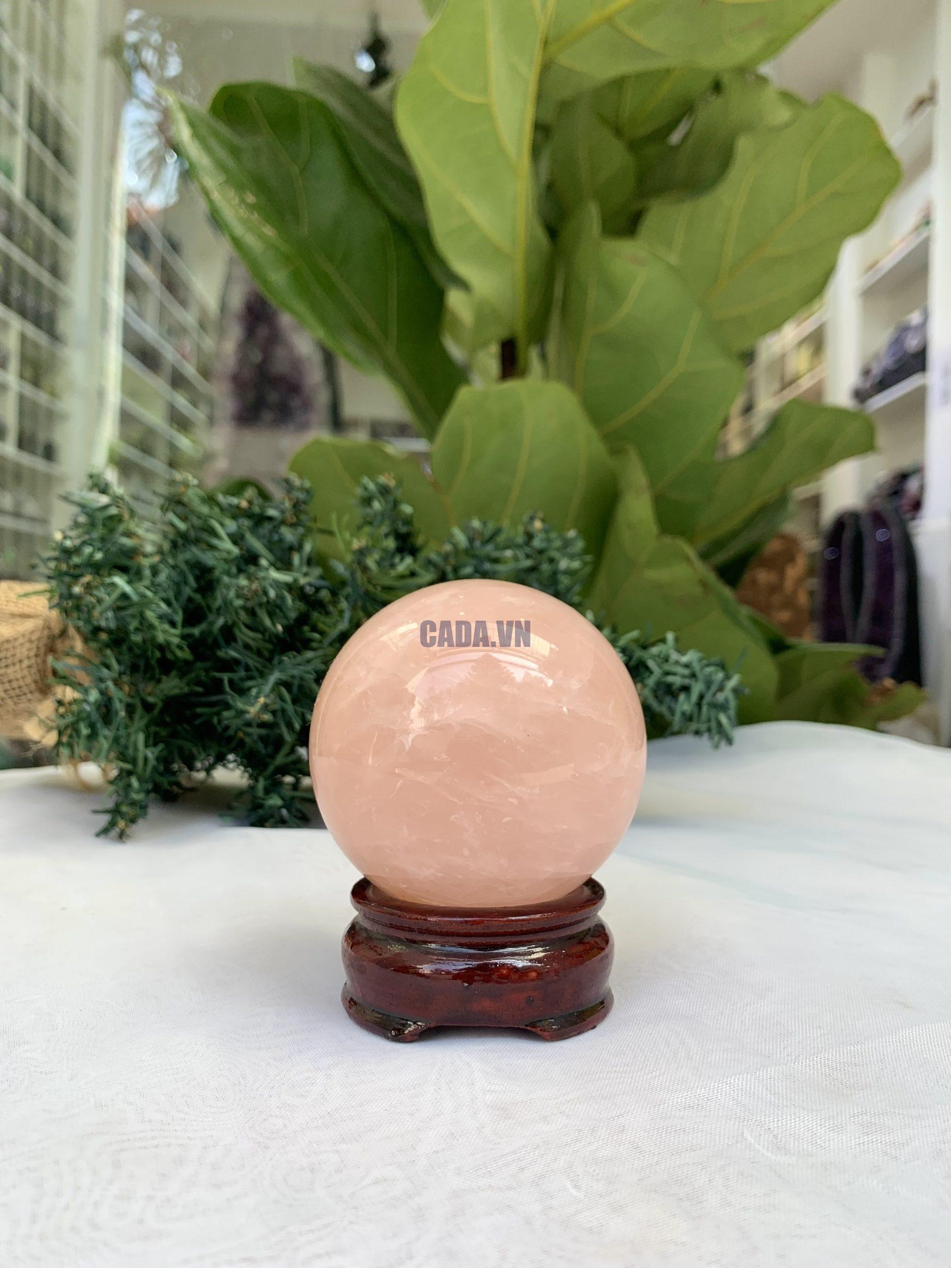Bi cầu Thạch Anh Hồng – Rose Quartz Sphere (BH103), ĐK: 6,5 CM, KL: 0,400 KG