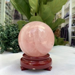 Bi cầu Thạch Anh Hồng – Rose Quartz Sphere (BH100), ĐK: 8,5 CM, KL: 0,890 KG