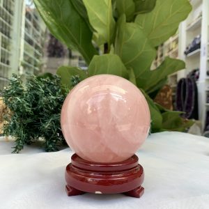 Bi cầu Thạch Anh Hồng – Rose Quartz Sphere (BH100), ĐK: 8,5 CM, KL: 0,890 KG