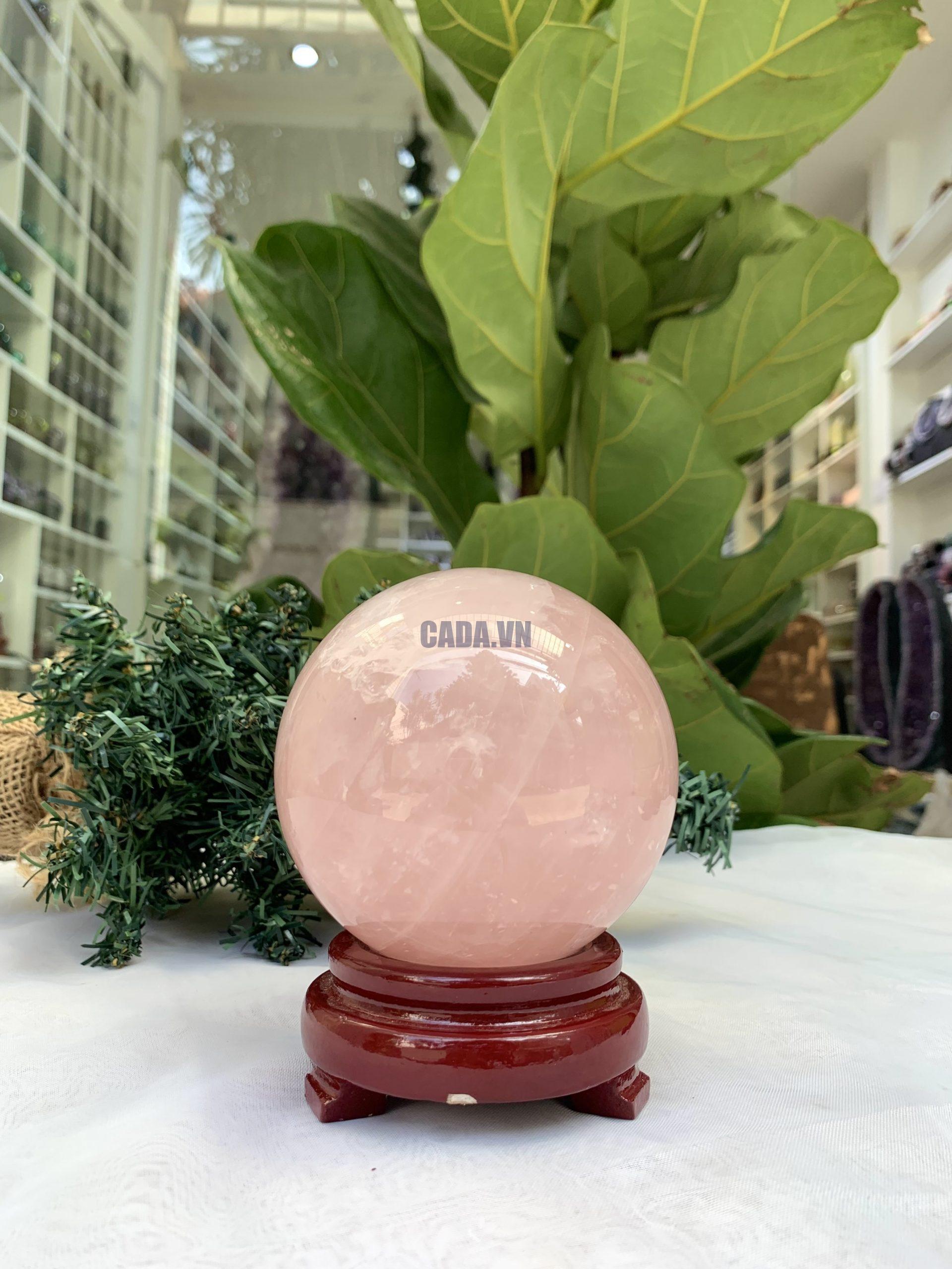 Bi cầu Thạch Anh Hồng – Rose Quartz Sphere (BH99), ĐK: 8,9 CM, KL: 1,015 KG