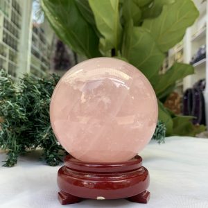 Bi cầu Thạch Anh Hồng – Rose Quartz Sphere (BH99), ĐK: 8,9 CM, KL: 1,015 KG