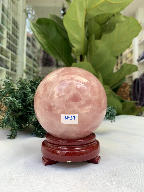 Bi cầu Thạch Anh Hồng – Rose Quartz Sphere (BH97), ĐK: 9,2 CM, KL: 1,150 KG