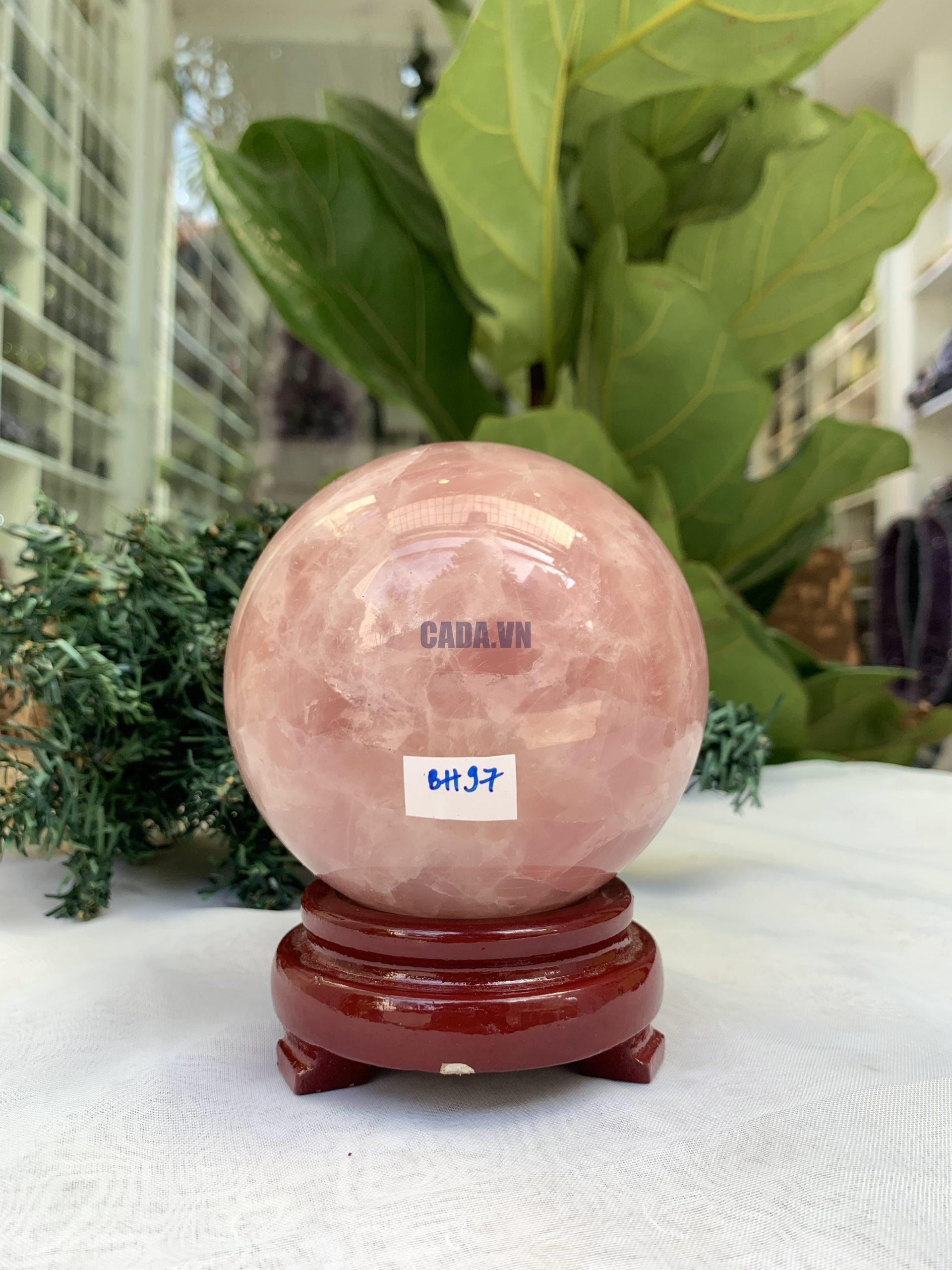 Bi cầu Thạch Anh Hồng – Rose Quartz Sphere (BH97), ĐK: 9,2 CM, KL: 1,150 KG 