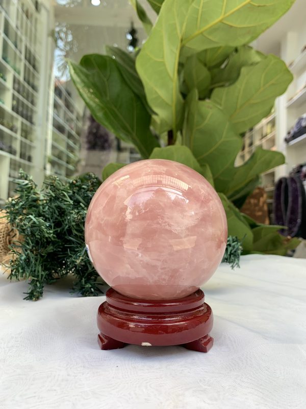 Bi cầu Thạch Anh Hồng – Rose Quartz Sphere (BH97), ĐK: 9,2 CM, KL: 1,150 KG