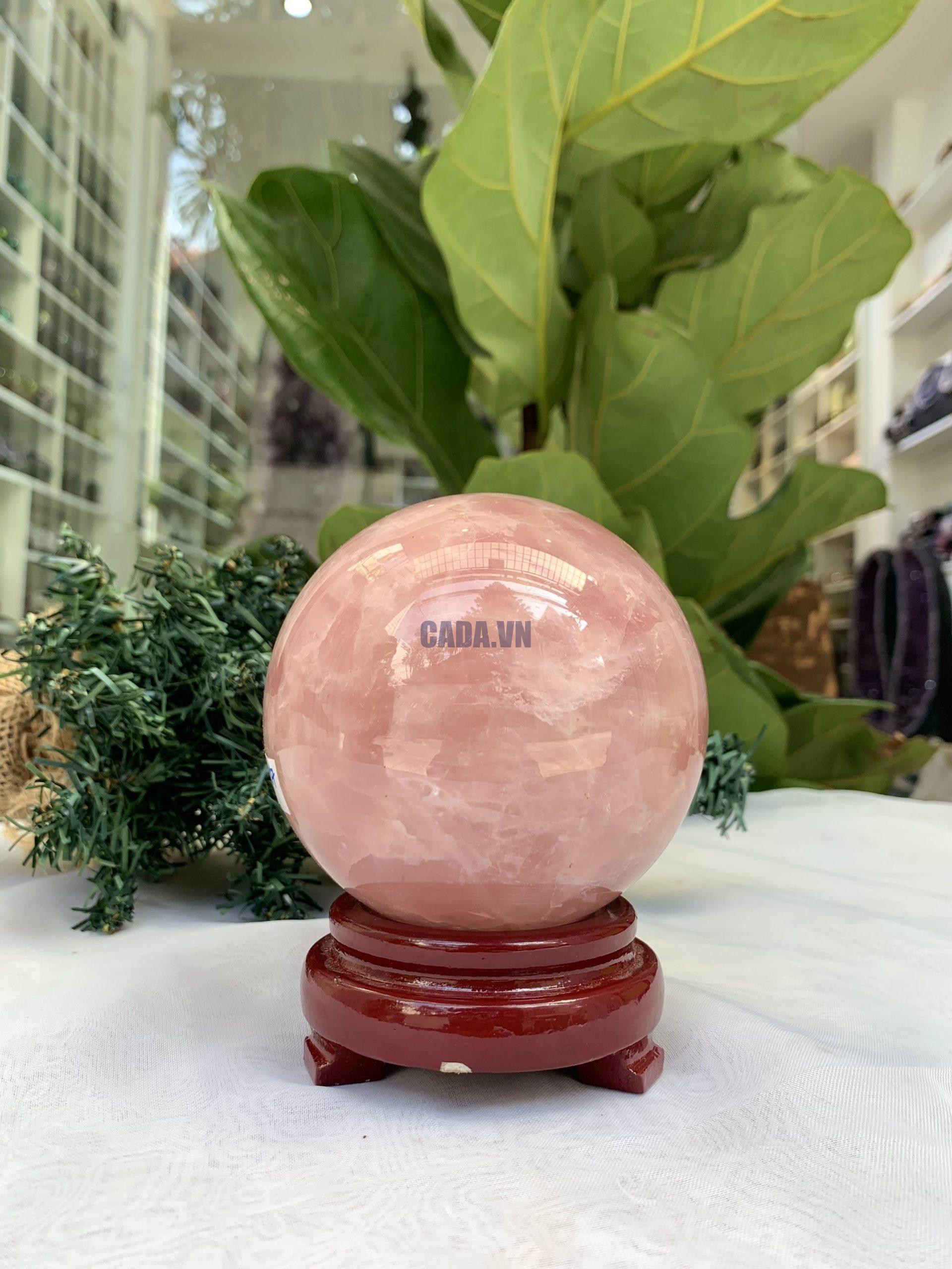 Bi cầu Thạch Anh Hồng – Rose Quartz Sphere (BH97), ĐK: 9,2 CM, KL: 1,150 KG 