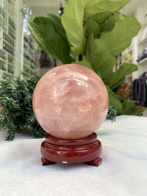 Bi cầu Thạch Anh Hồng – Rose Quartz Sphere (BH97), ĐK: 9,2 CM, KL: 1,150 KG