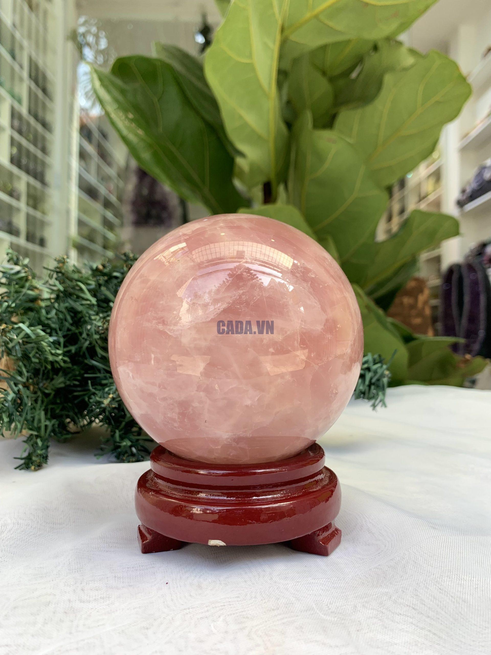 Bi cầu Thạch Anh Hồng – Rose Quartz Sphere (BH97), ĐK: 9,2 CM, KL: 1,150 KG