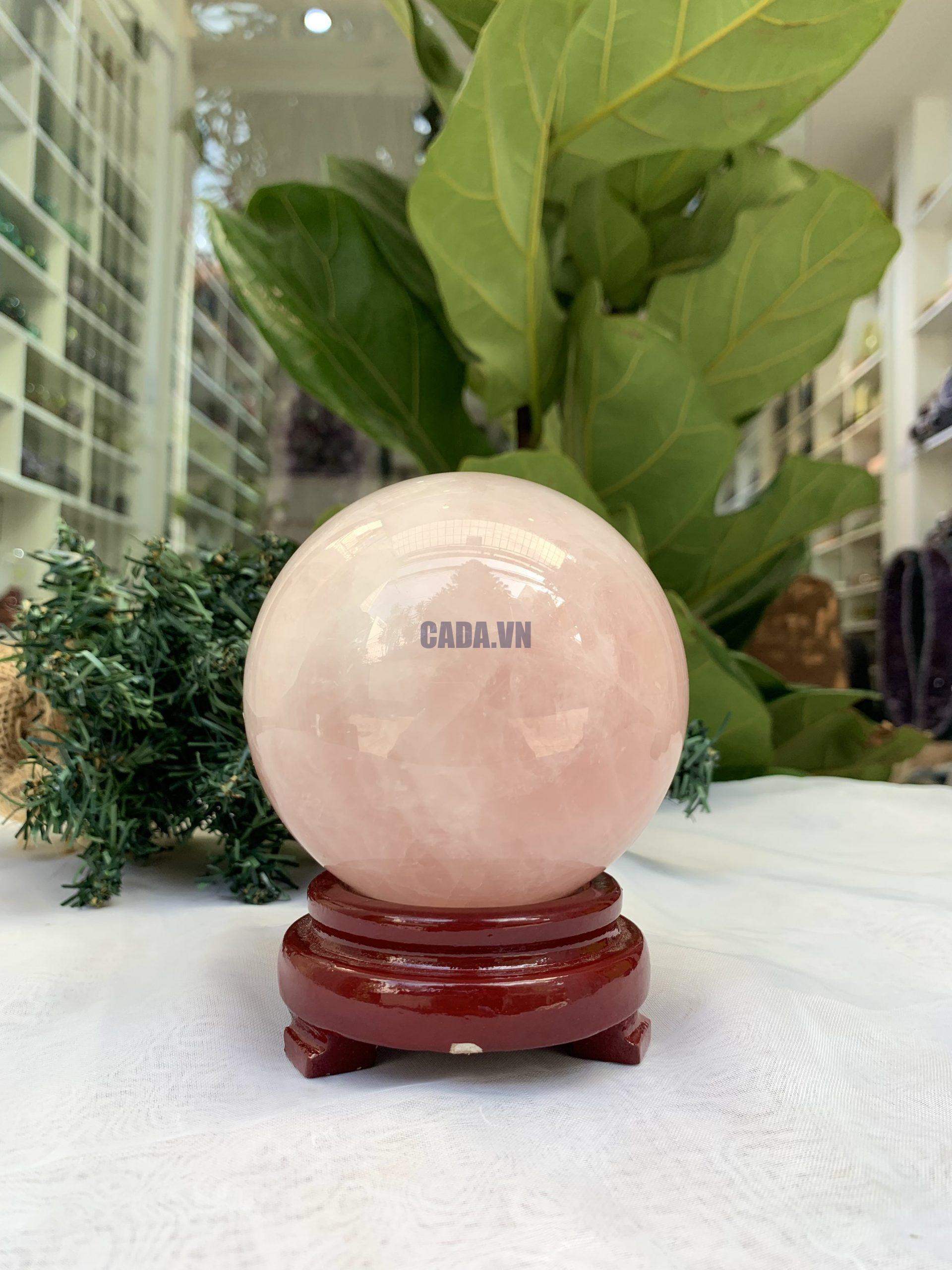 Bi cầu Thạch Anh Hồng – Rose Quartz Sphere (BH94), ĐK: 9,0CM, KL: 1,070KG