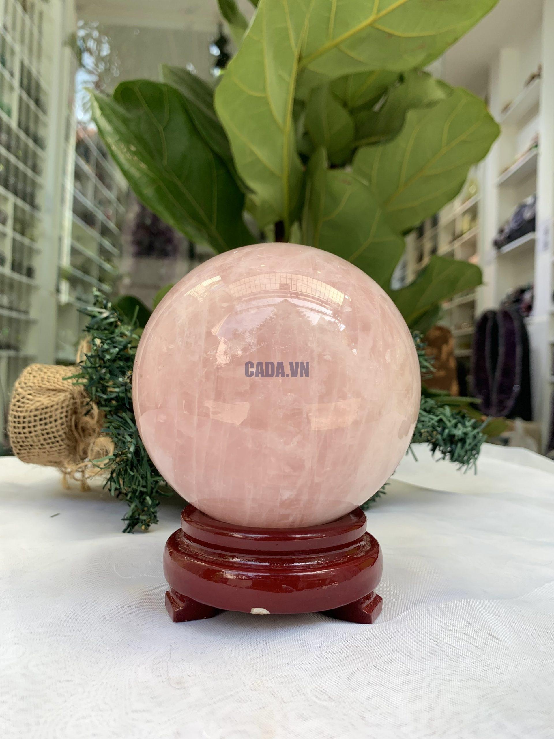 Bi cầu Thạch Anh Hồng – Rose Quartz Sphere (BH93), ĐK: 9,7CM, KL: 1,365KG