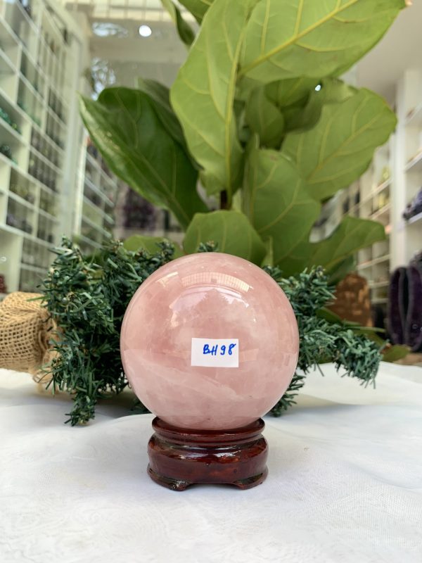 Bi cầu Thạch Anh Hồng – Rose Quartz Sphere (BH98), ĐK: 7,9 CM, KL: 0,700 KG