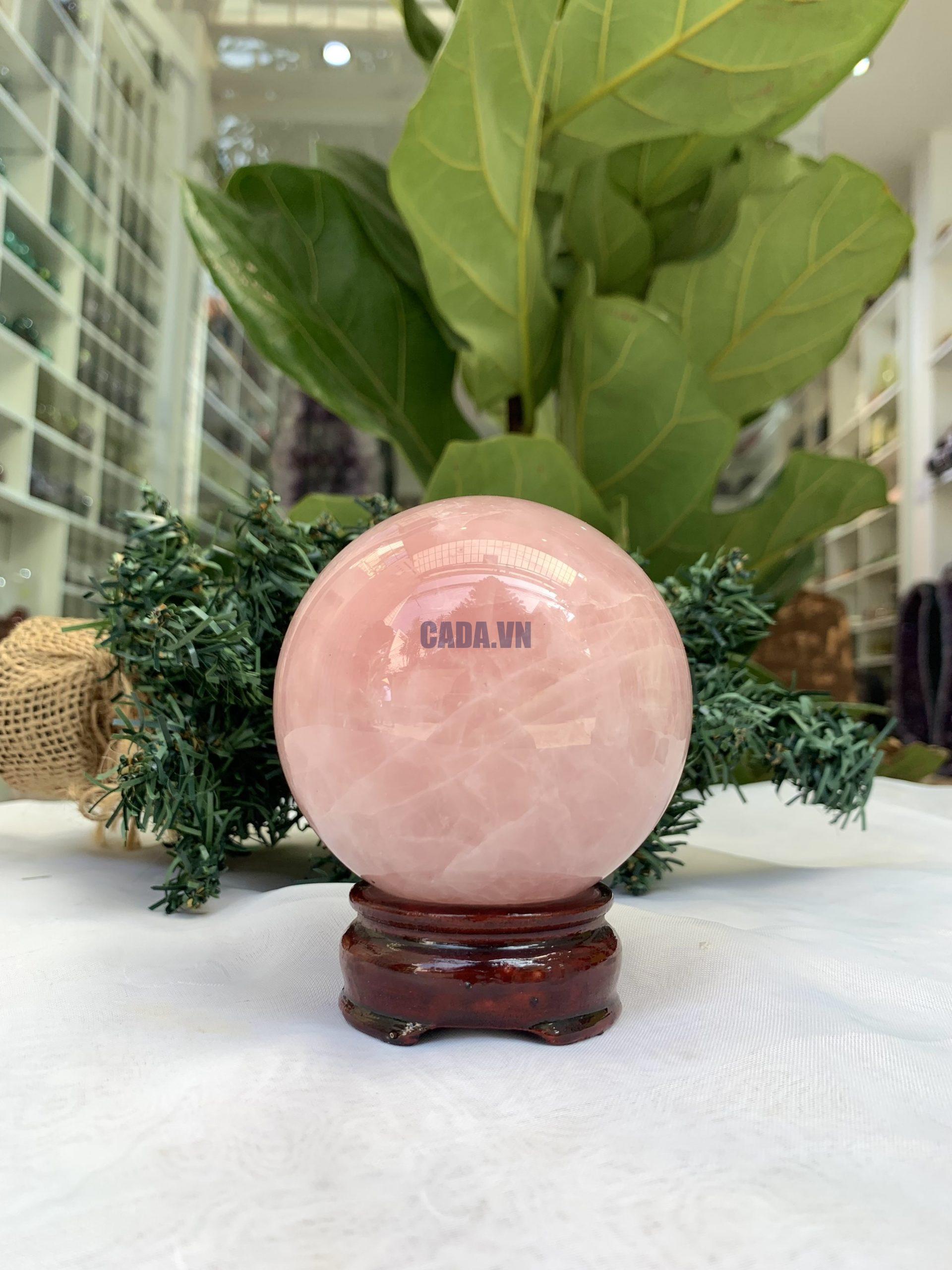 Bi cầu Thạch Anh Hồng – Rose Quartz Sphere (BH98), ĐK: 7,9 CM, KL: 0,700 KG