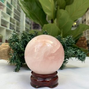 Bi cầu Thạch Anh Hồng – Rose Quartz Sphere (BH96), ĐK: 7,5 CM, KL: 0,600 KG