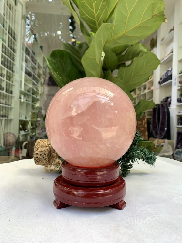 Bi cầu Thạch Anh Hồng – Rose Quartz Sphere (BH108), ĐK: 12,7 CM, KL: 3,640 KG