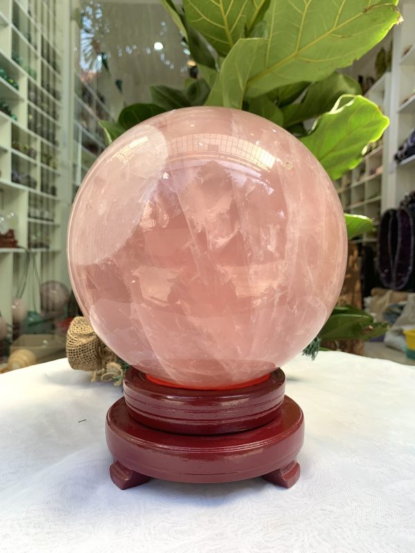 Bi cầu Thạch Anh Hồng – Rose Quartz Sphere (BH110), ĐK: 19 CM, KL: 9,56 KG
