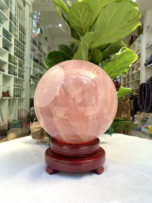 Bi cầu Thạch Anh Hồng – Rose Quartz Sphere (BH110), ĐK: 19 CM, KL: 9,56 KG