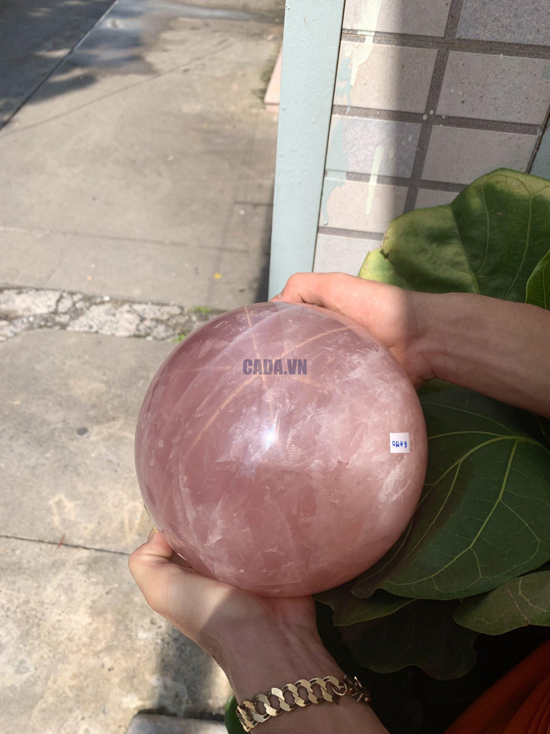 Bi cầu Thạch Anh Hồng – Rose Quartz Sphere (BH110), ĐK: 19 CM, KL: 9,56 KG 